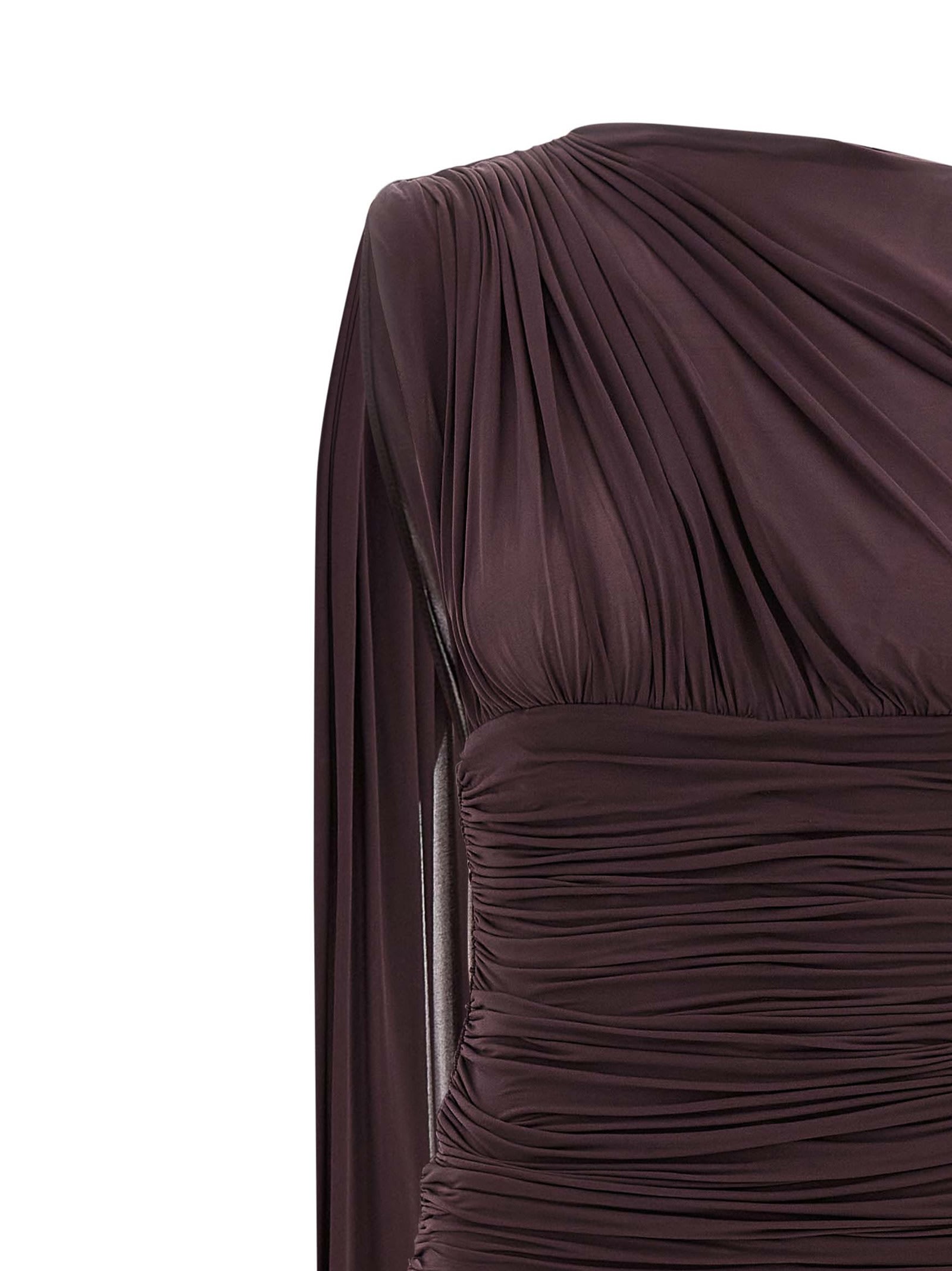Magda Butrym One Shoulder Draped Floor-length Dress In Brown