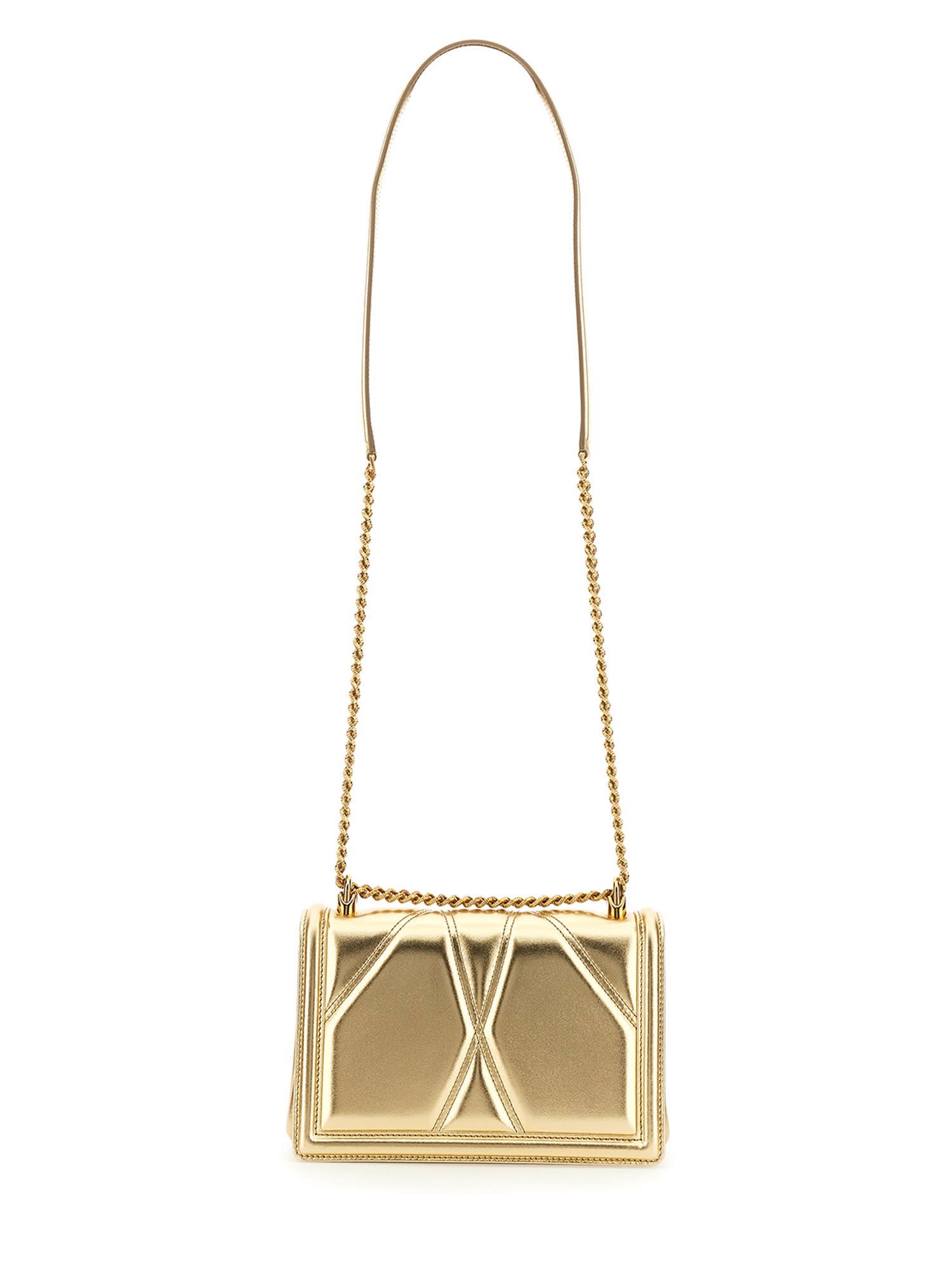Dolce & Gabbana Leather Shoulder Bag With Frontal Jewel Detail In Oro