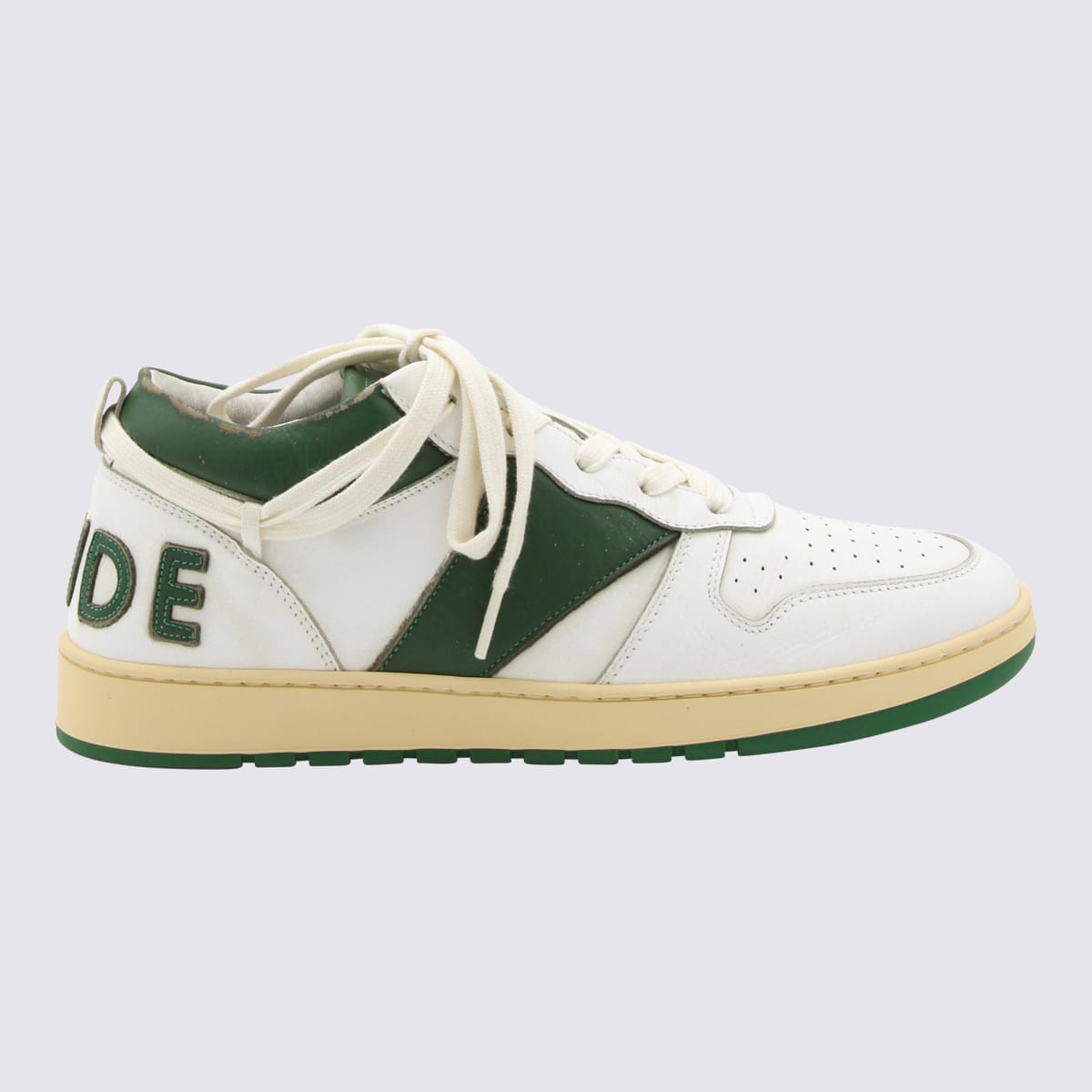 White And Hunter Green Leather Sneakers