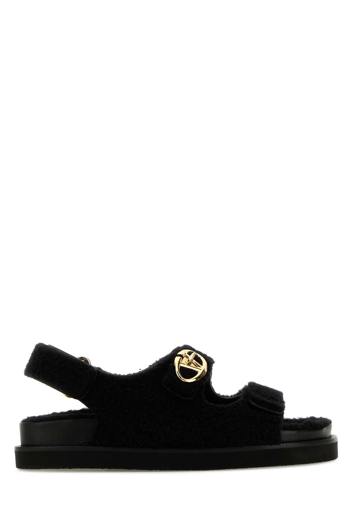 Shop Valentino Black Eco Fur Sandals In Nero