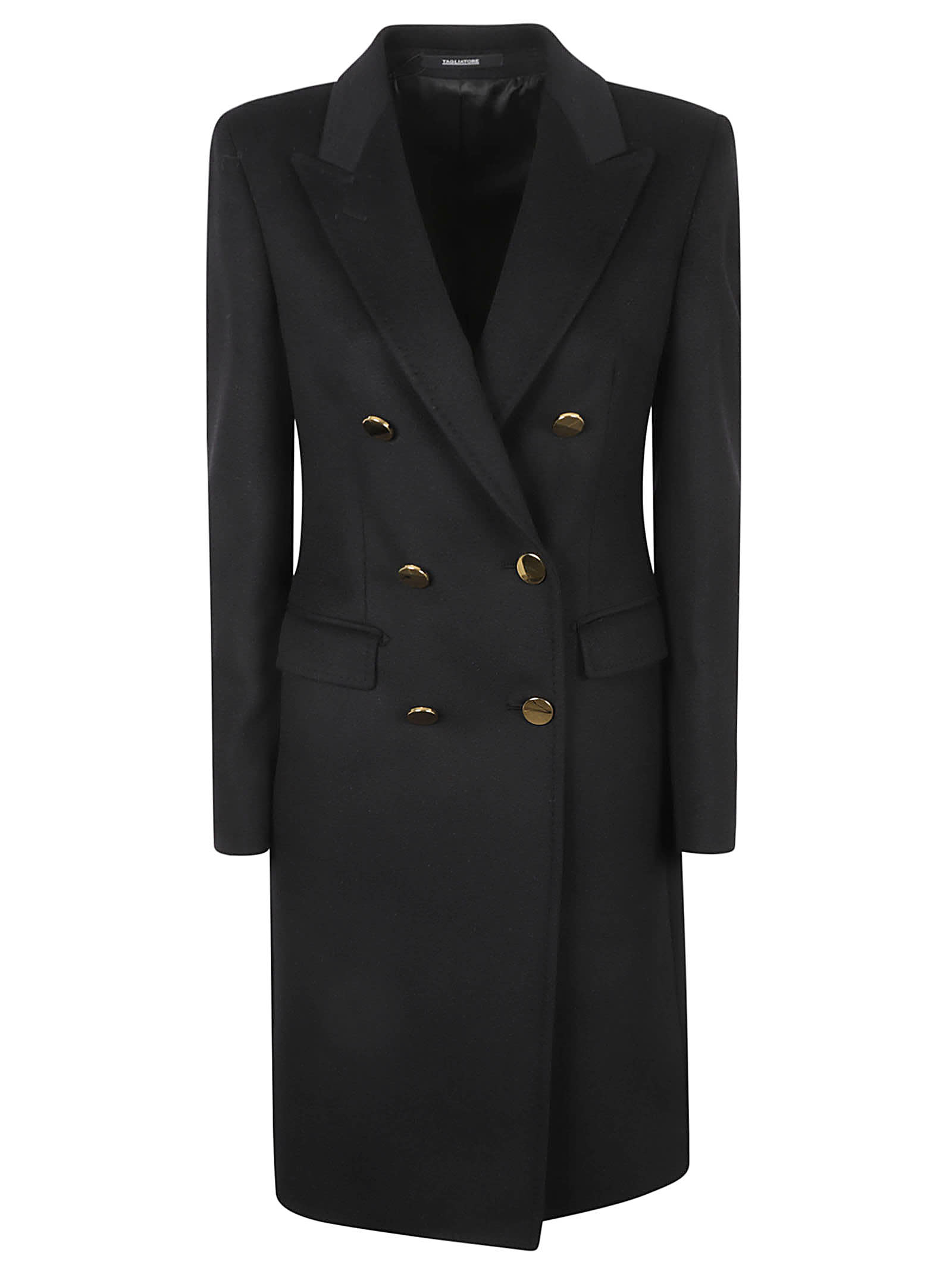 Tagliatore Double-breasted Long Coat In Black