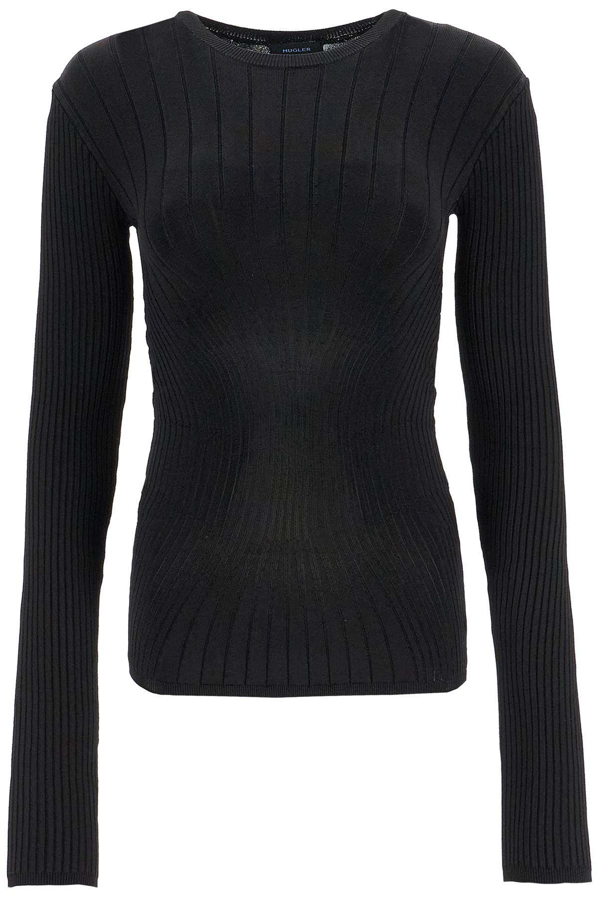 Shop Mugler Ribbed Knit Top With Long Sleeves In Black (black)