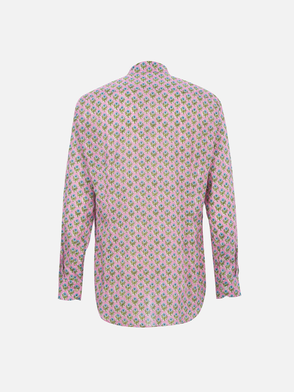Mc2 Saint Barth Man Muslin Cotton Shirt Sikelia With Radical Flower Print In Pink
