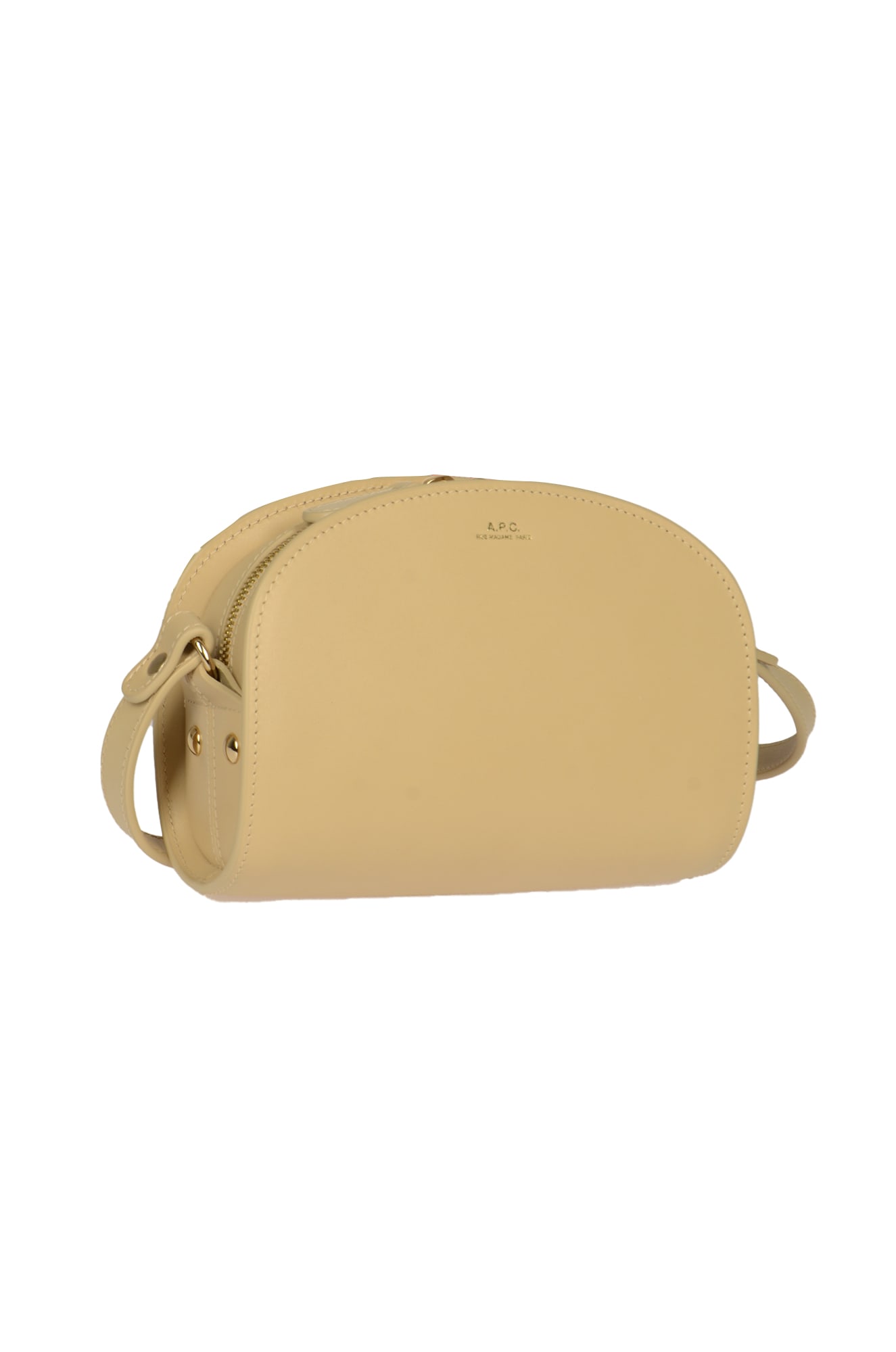 Demi Lune Mini Leather Shoulder Bag in Beige - A P C