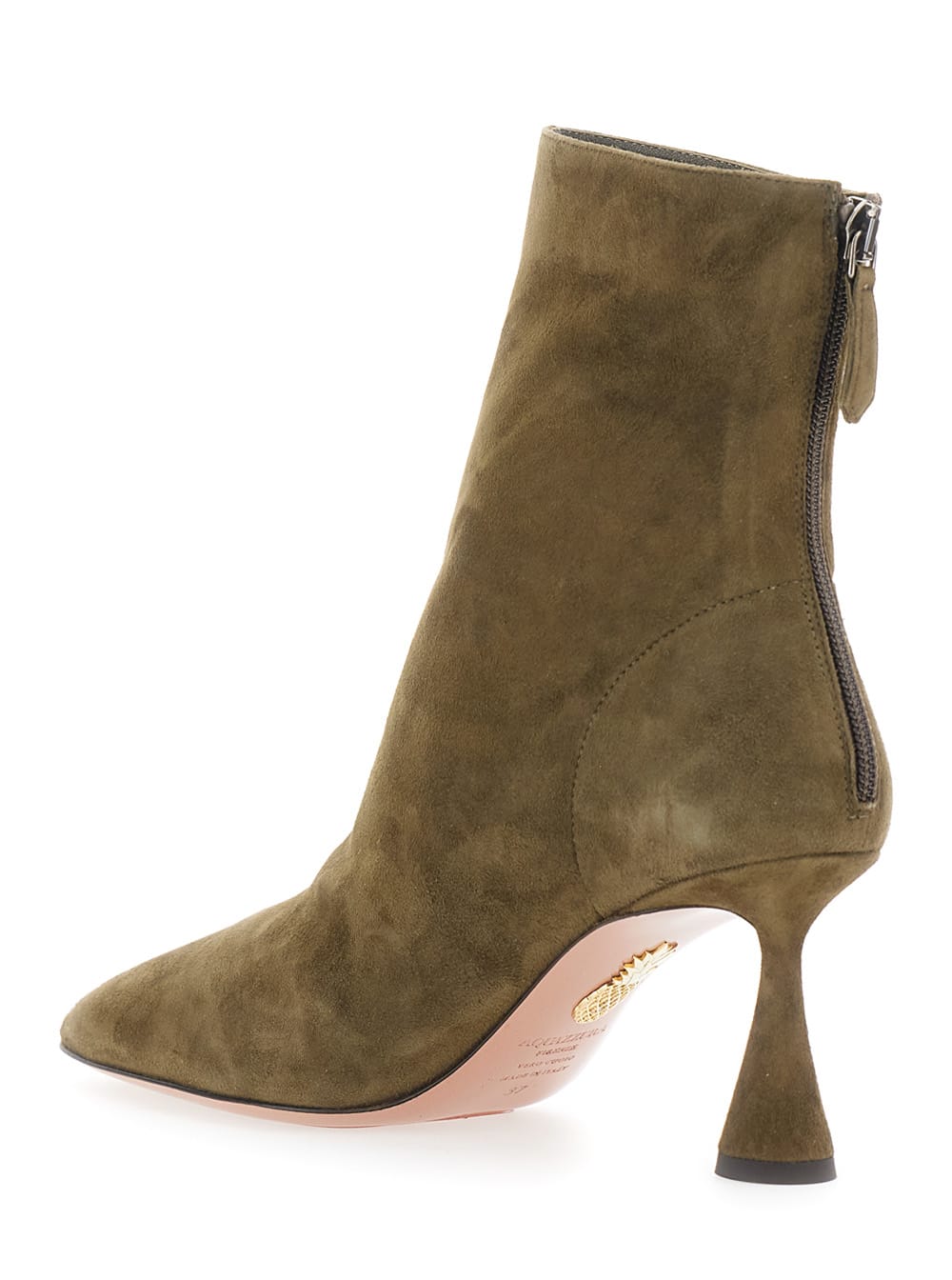 Aquazzura Amore Green Ankle Boots With Zip Closure And High Sculpted Heel In Suede Woman In Green