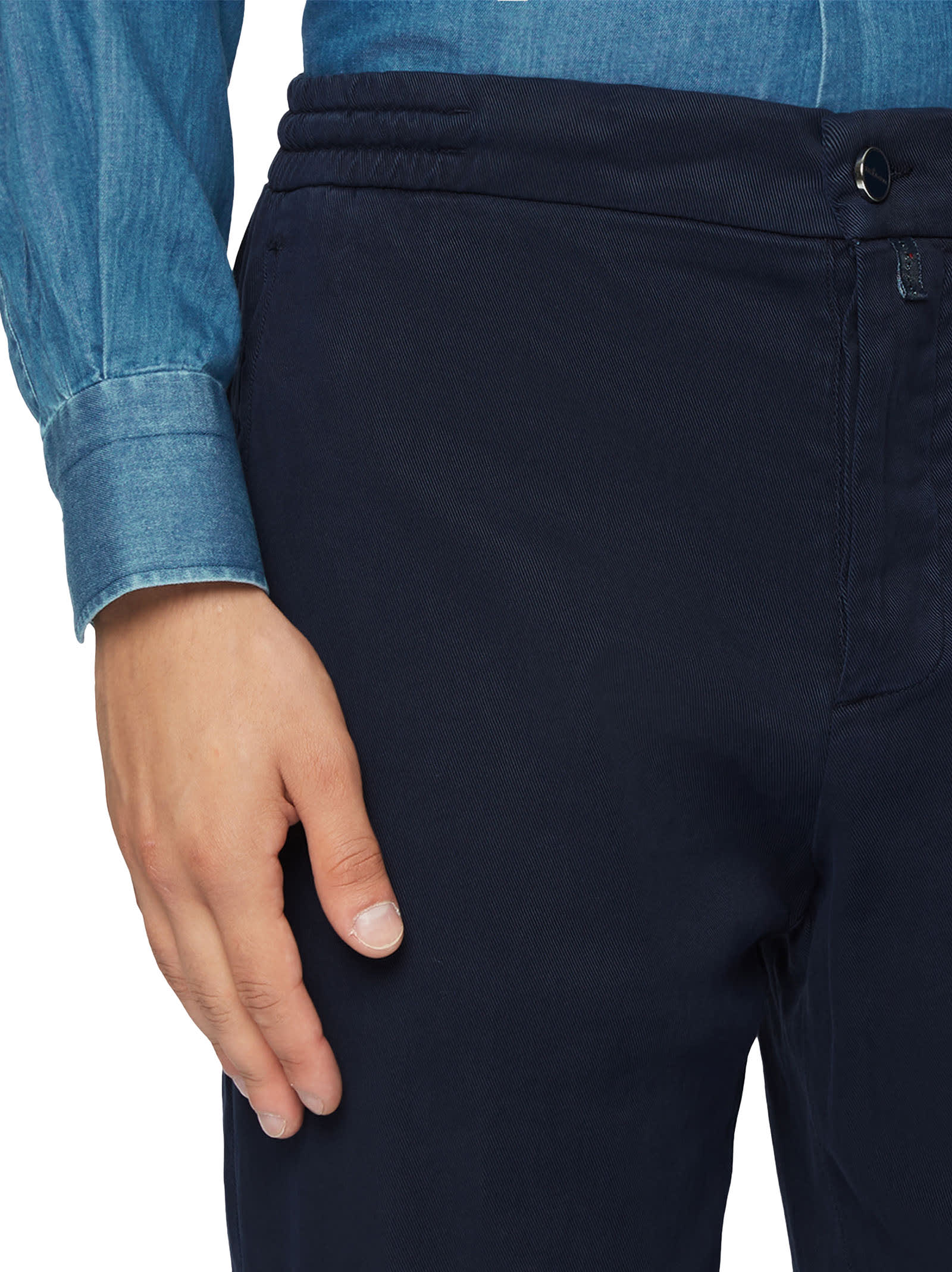 Shop Kiton Trousers Lyocell In Navy Blue