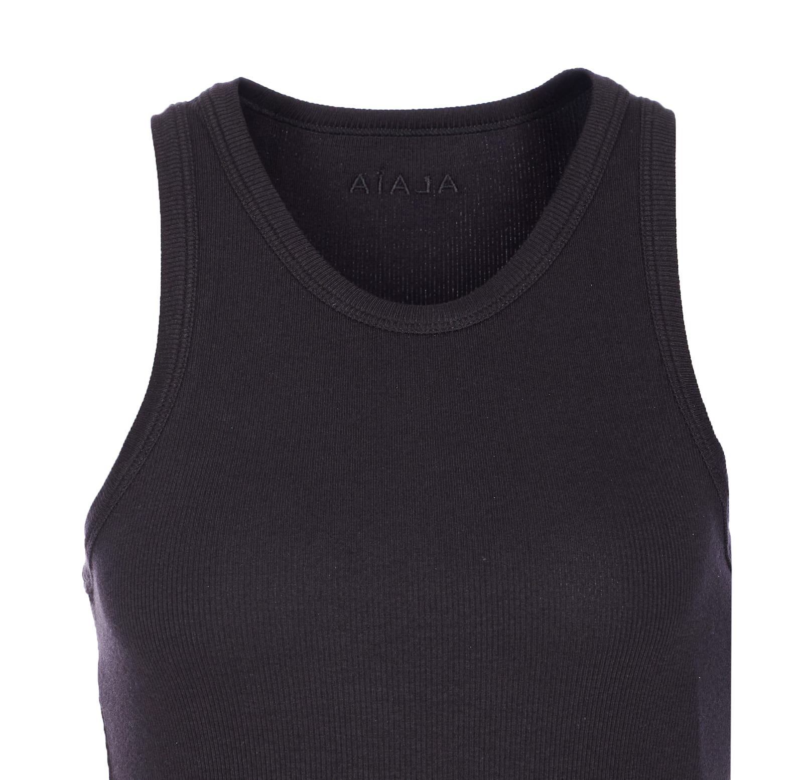 Alaïa Ribbed Texture High Neckline Sleeveless Thong Cut In Black