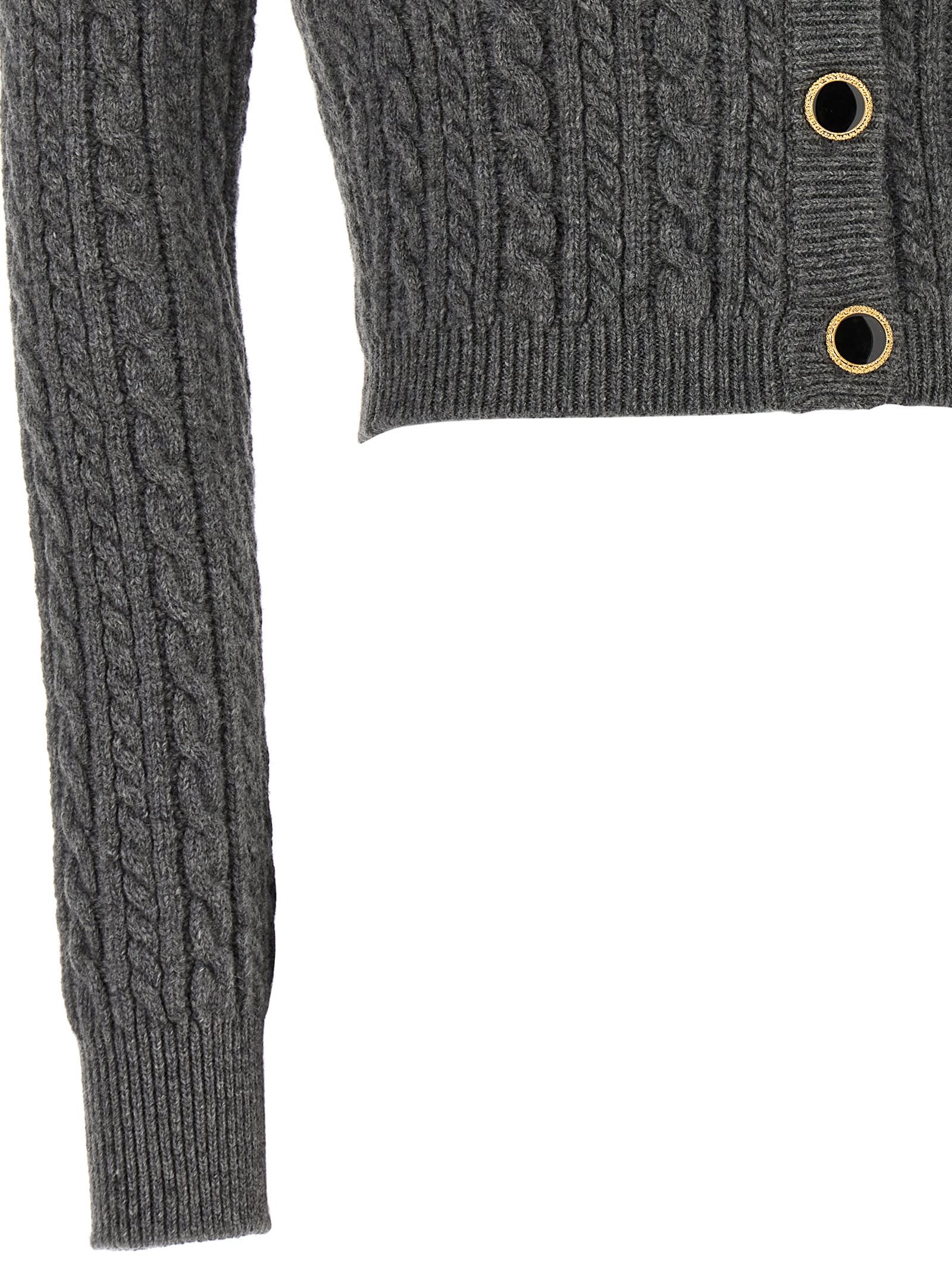 Alessandra Rich Wool Knitted Cardigan In Gray