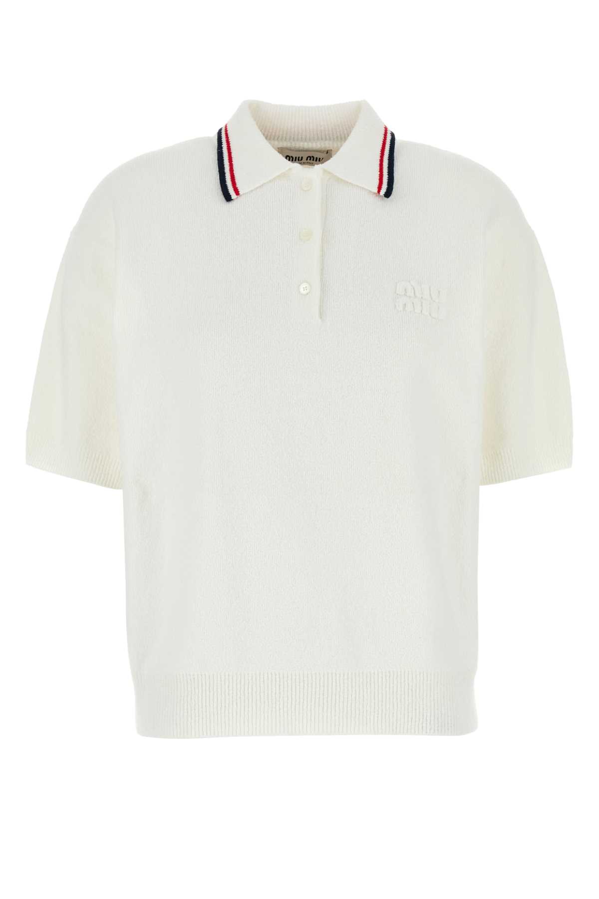 Miu Miu White Stretch Terry Fabric Polo Shirt In White