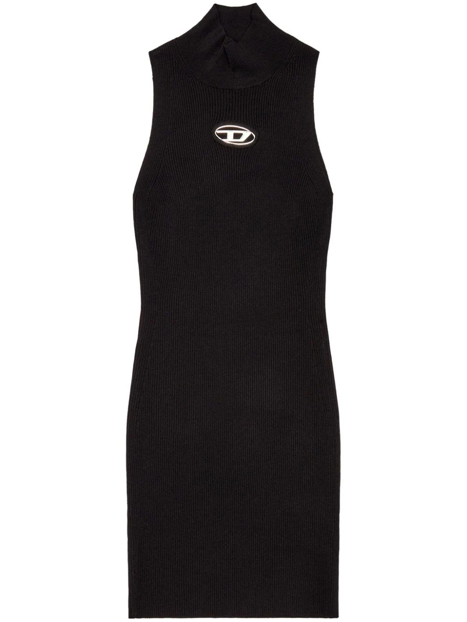 Shop Diesel M-onervax Logo-plaque Mock-neck Dress In Black