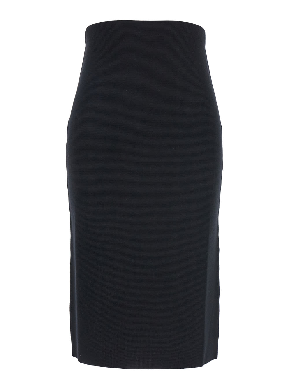 Black Knit Midi Skirt With Concealed Zip Closure In Wool Woman