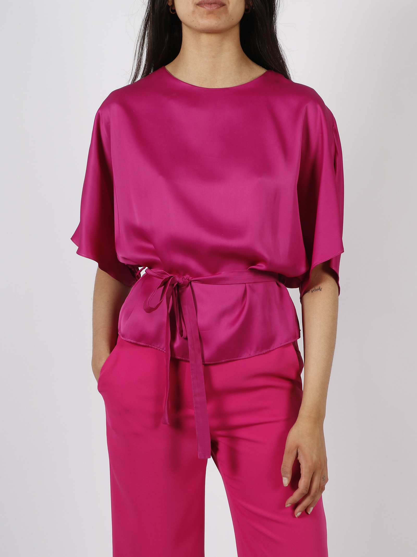 P.a.r.o.s.h Belted Blouse In Pink & Purple