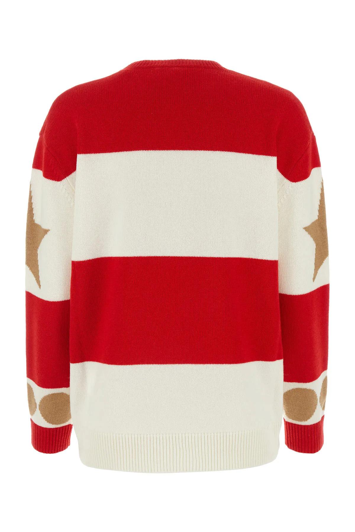 Shop Max Mara Embroidered Wool Blend Dirce Oversize Sweater In Rosso Vaniglia