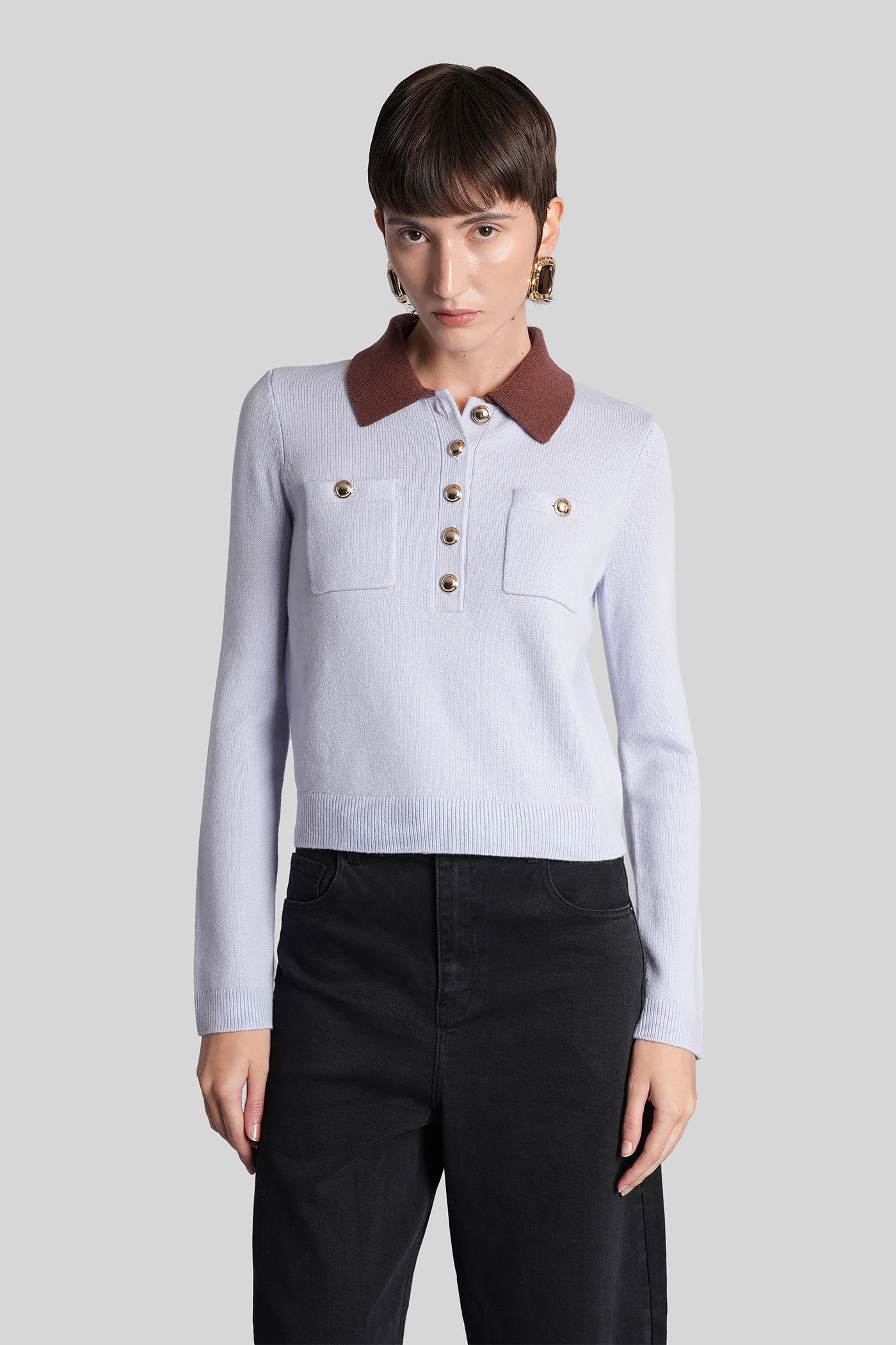 Self-portrait Polo In Cyan Wool In Blue