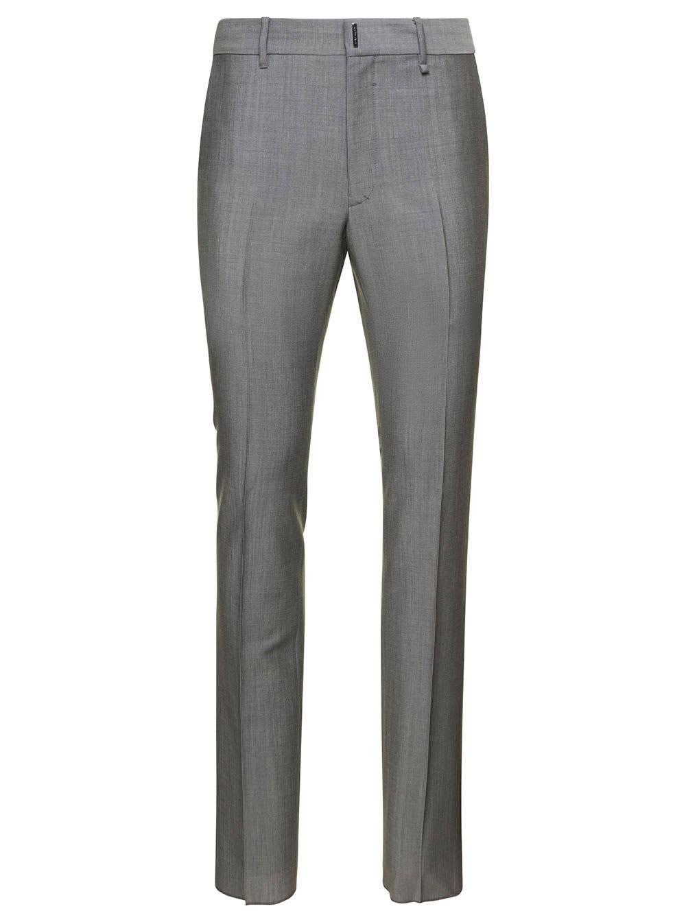 Shop Givenchy Grey Slim Pants With Metallic Logo Detail In Wool Blend Man
