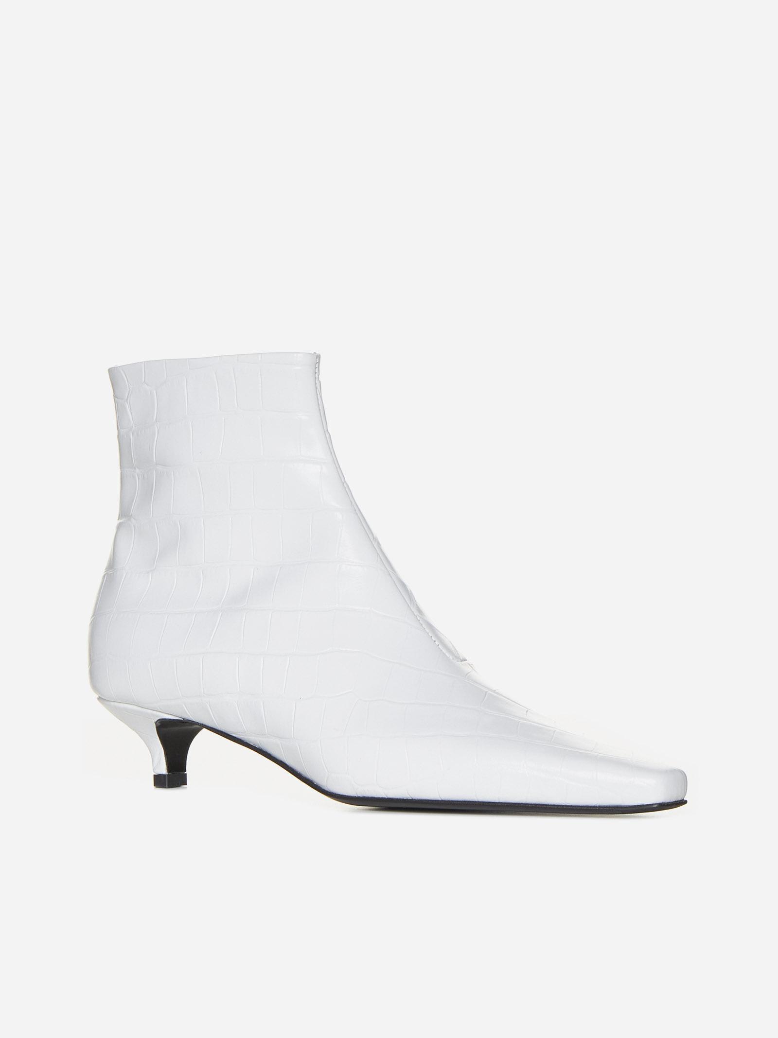 Shop Totême The Croco Slim Leather Ankle Boots In White