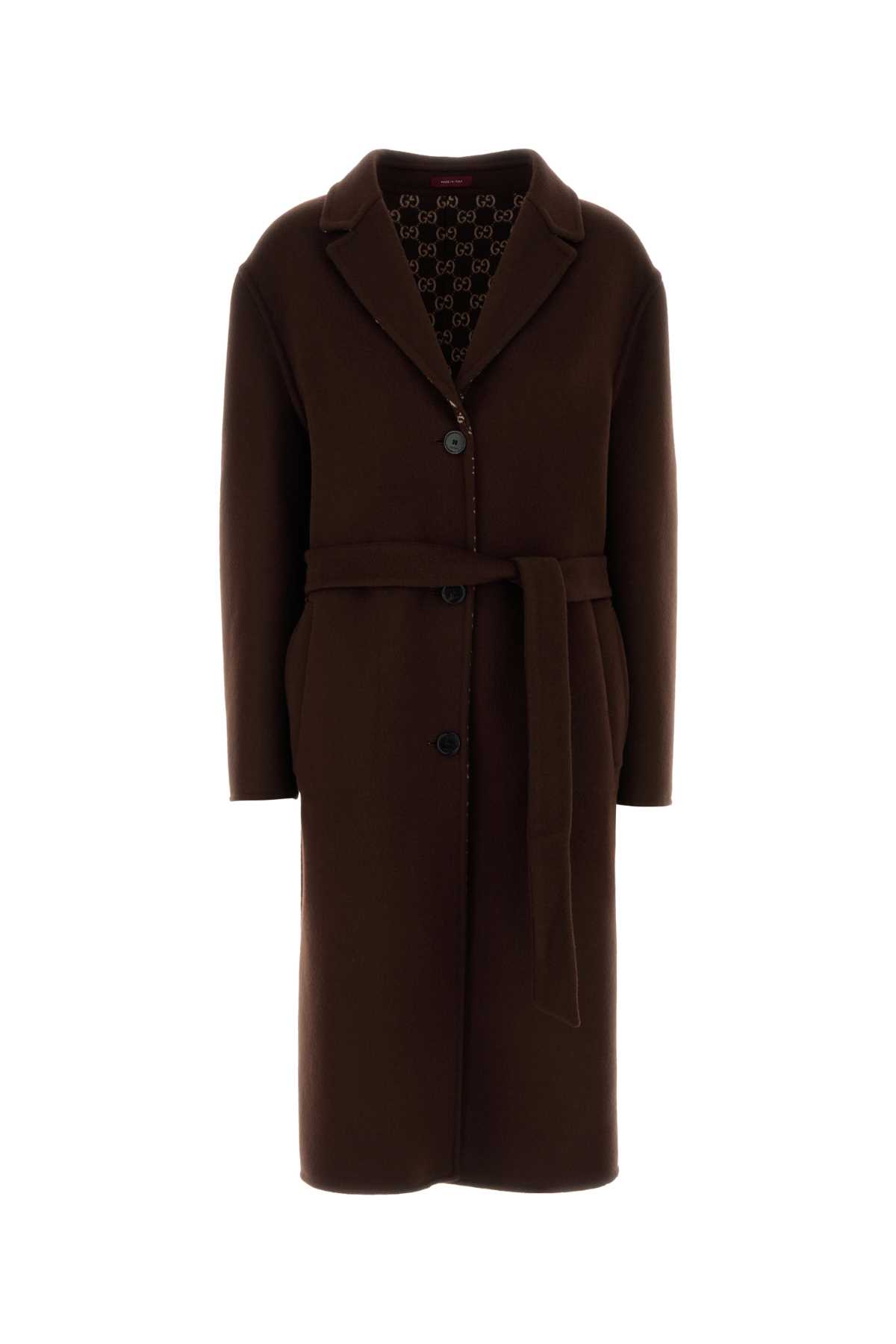Gucci Chocolate Wool Blend Reversible Coat In Brown
