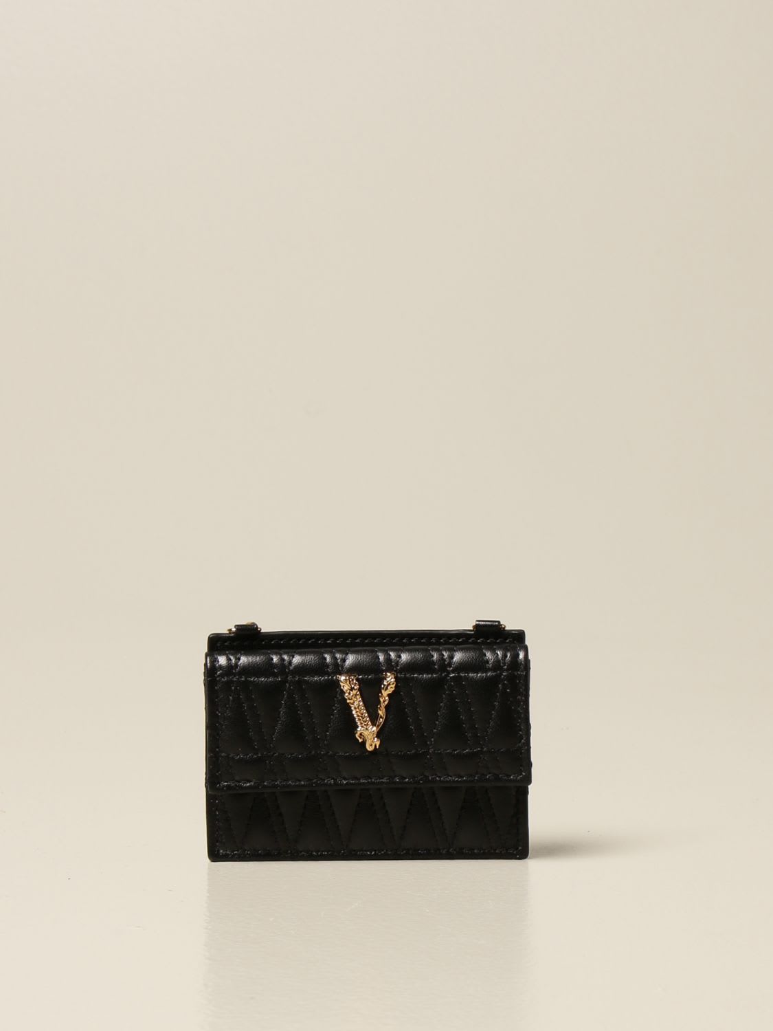 Versace Wallet Virtus Versace Credit Card Holder In Quilted Leather