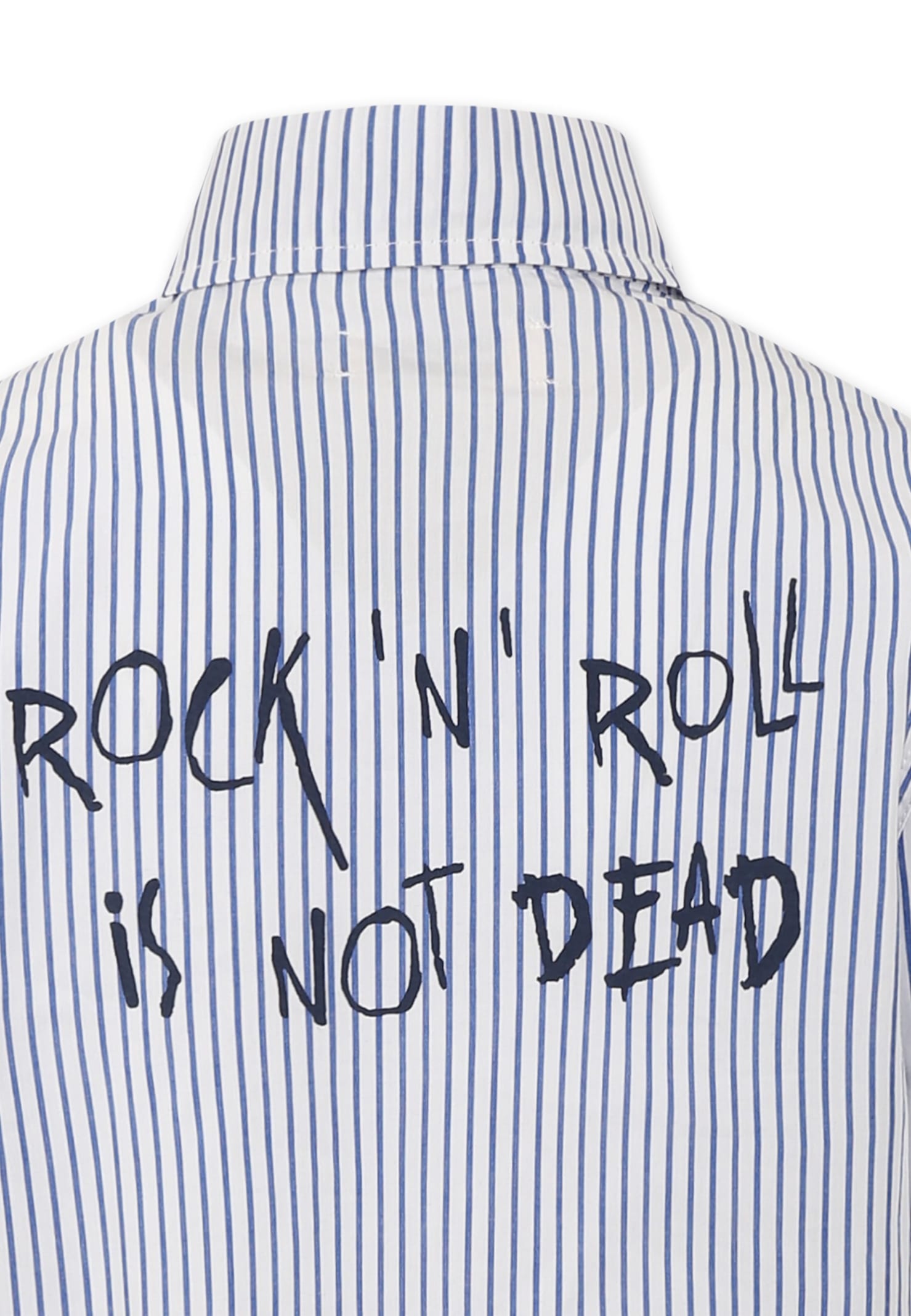 Zadig & Voltaire White Shirt For Boy With Rock N Roll Is Not Dead Lettering In Light Blue