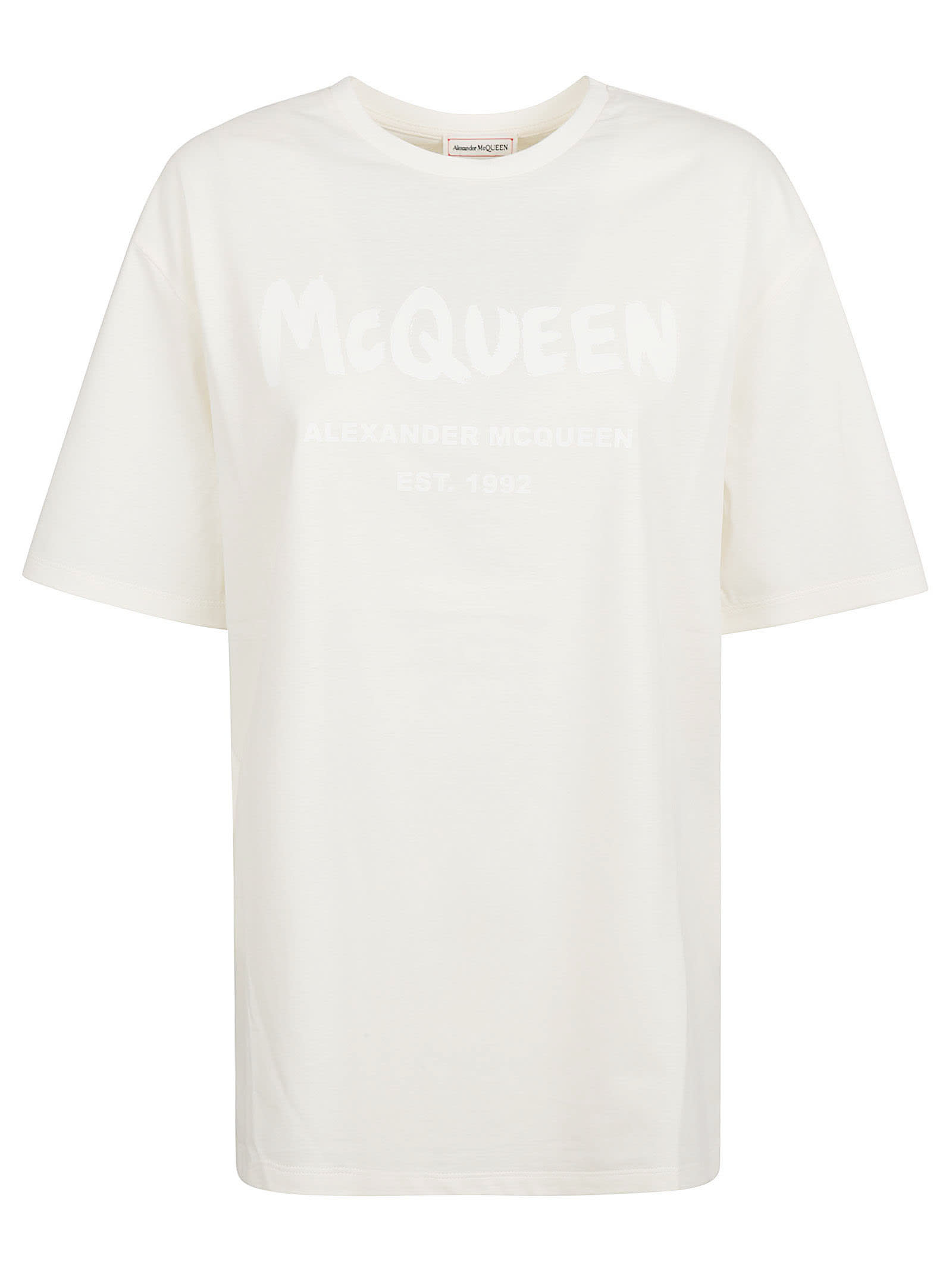 Alexander Mcqueen Logo Print Round Neck T-shirt In Neutral