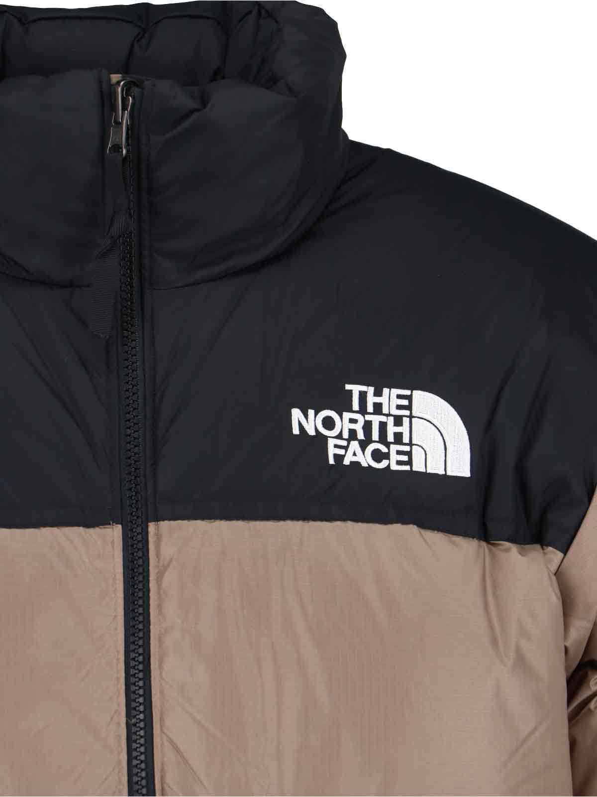 The North Face Beige And Black Short Down Jacket With Logo  In Brown