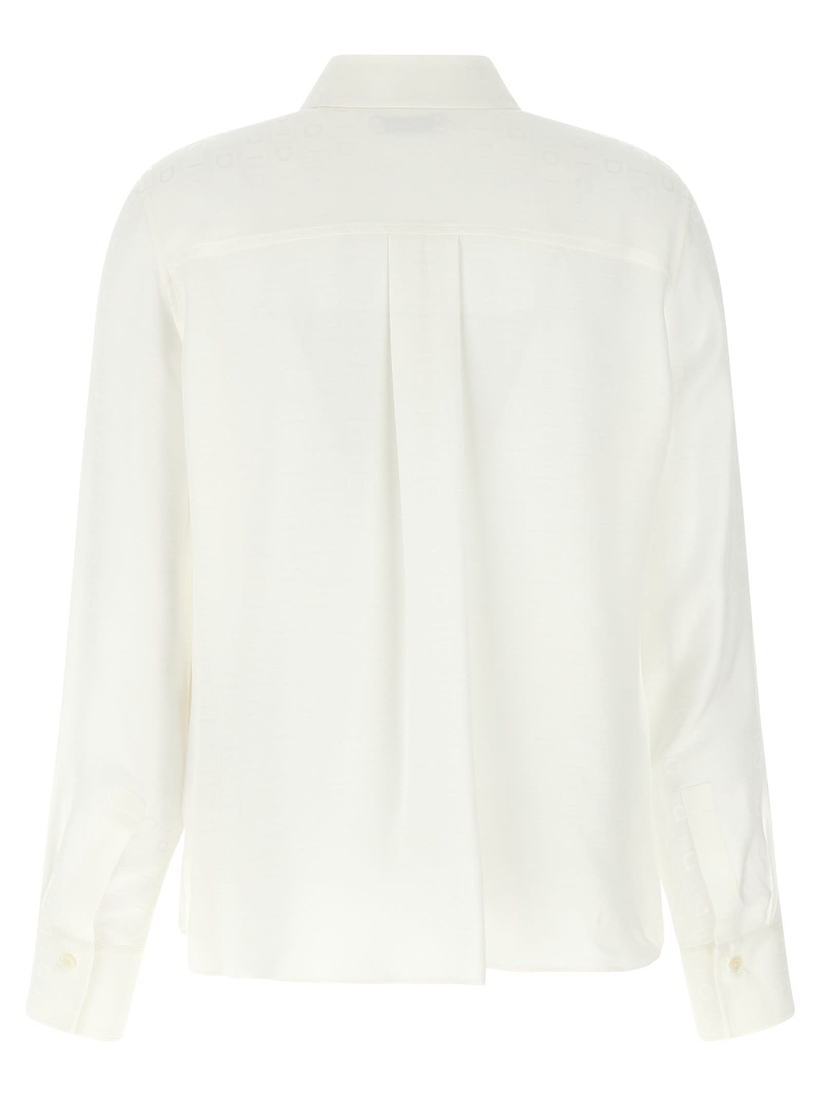 Ferragamo Blouse Logo Print Long Sleeves In White
