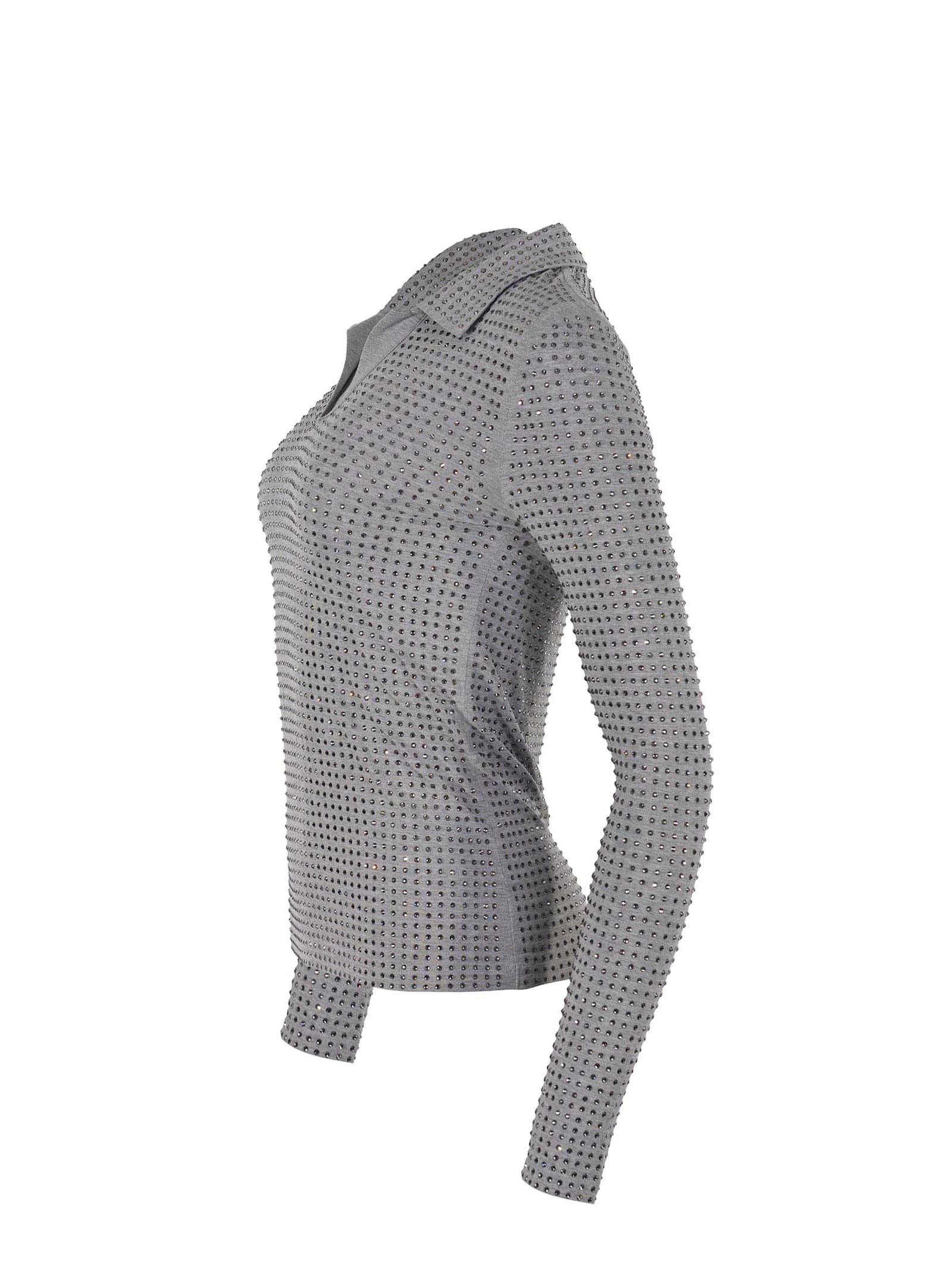 Pinko Collared Long Sleeve Textured Fabric Top In Grigiopioggerella
