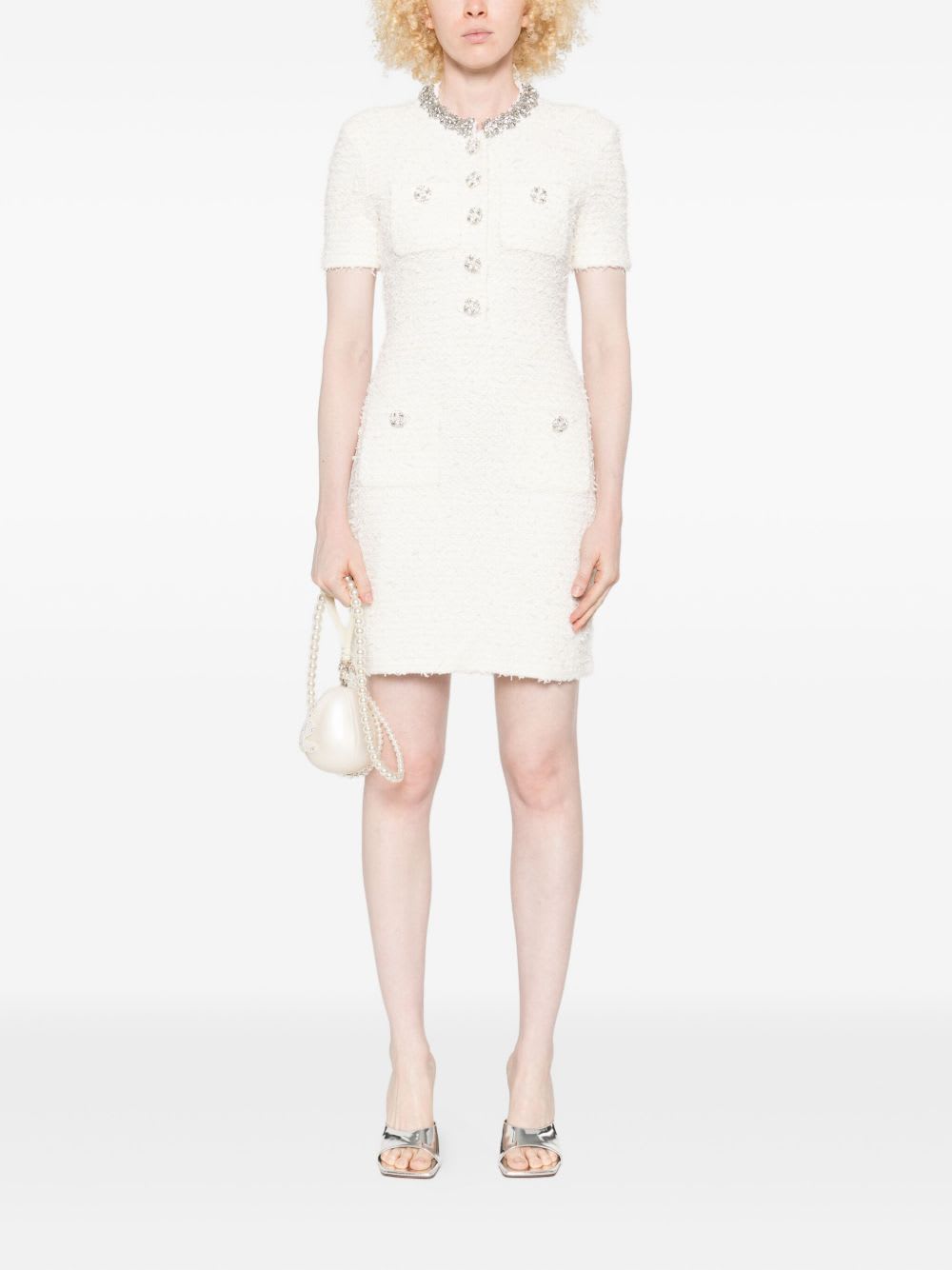 Self-portrait Embellished Button-detailed Mini Dress In Neutral