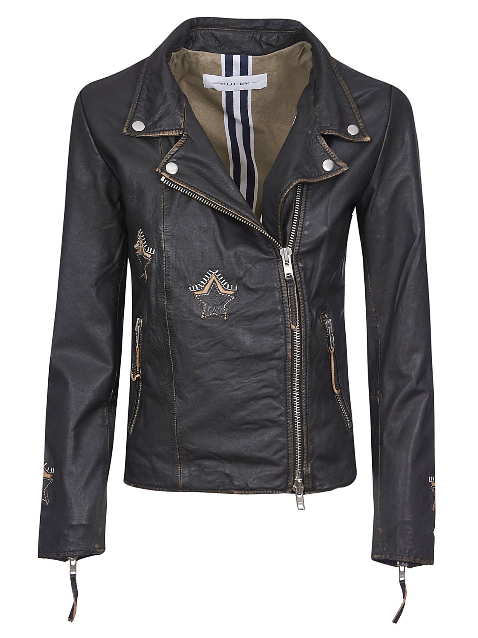 Bully Star Patched Zip Biker Jacket In Nero