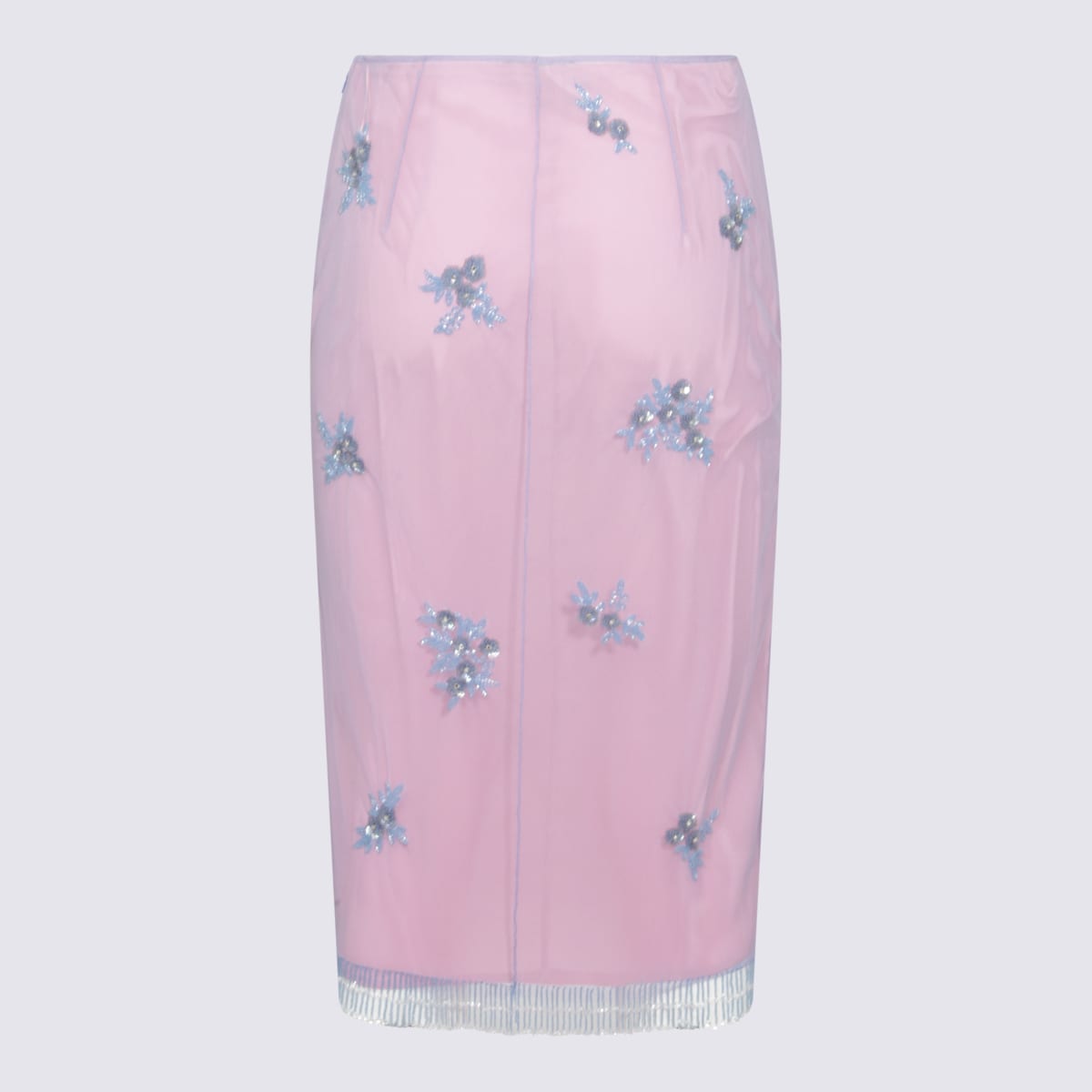 Blumarine Embellished Floral Fringe Sheer Overlay Skirt In Blue