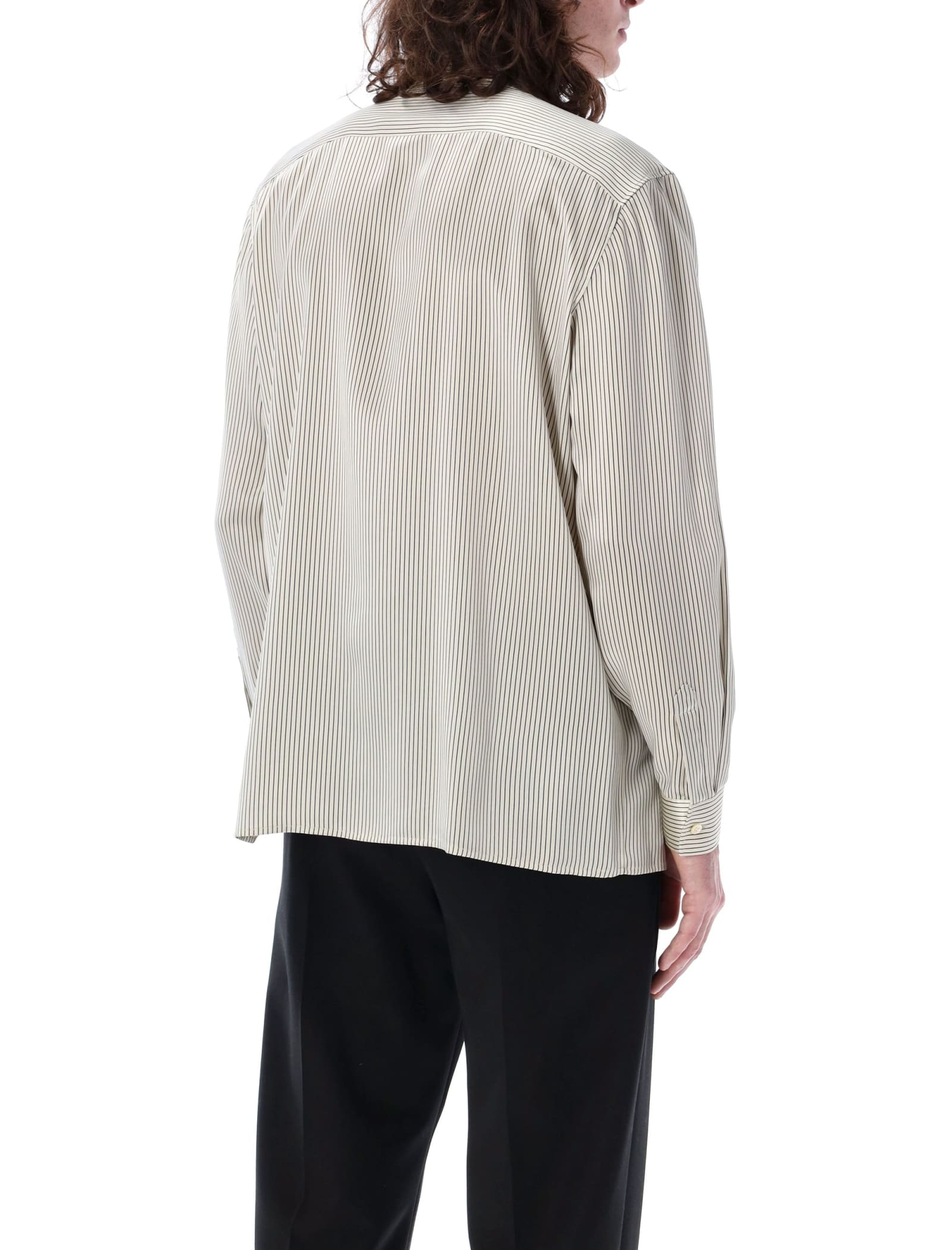 Shop Saint Laurent Silk Stripe Shirt In Craie Stripe
