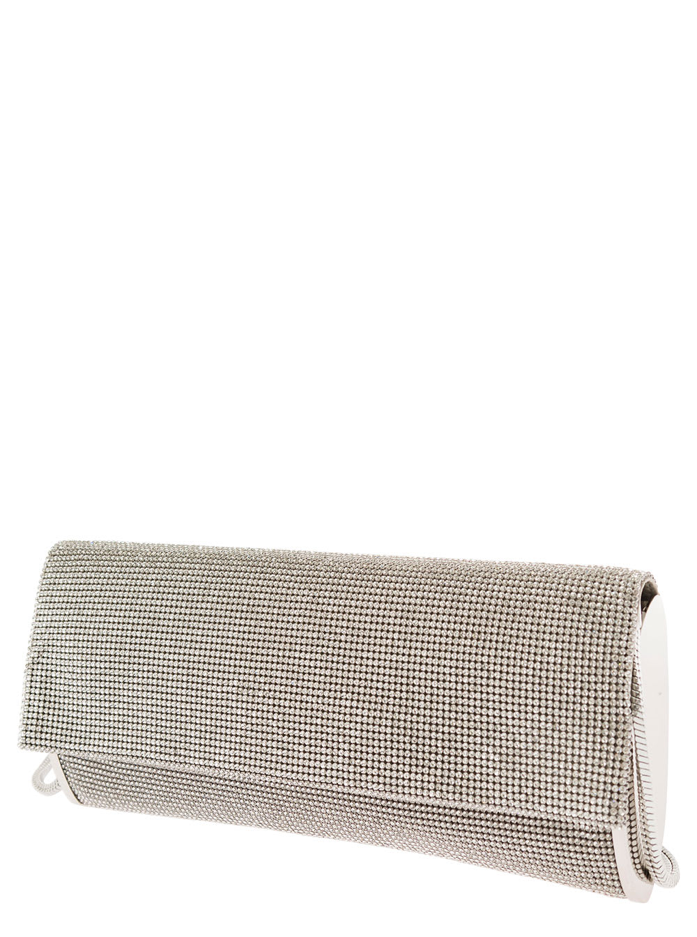 Shop Benedetta Bruzziches Kate Silver Clutch With All-over Rhinestone In Mesh Woman