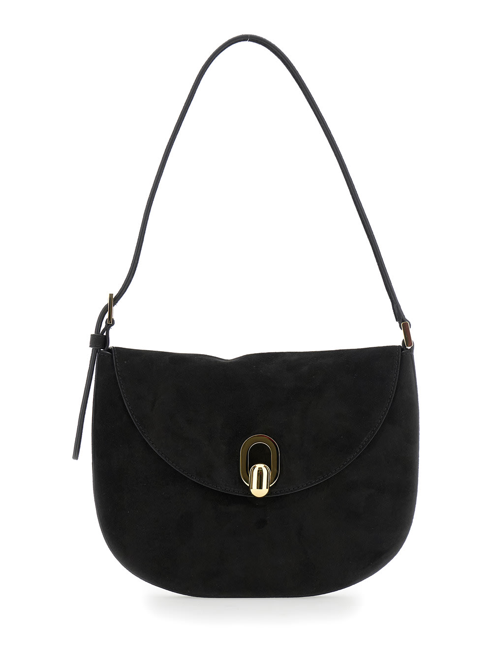 tondo Black Small Shoulder Bag With Clasp Closure In Suede Woman