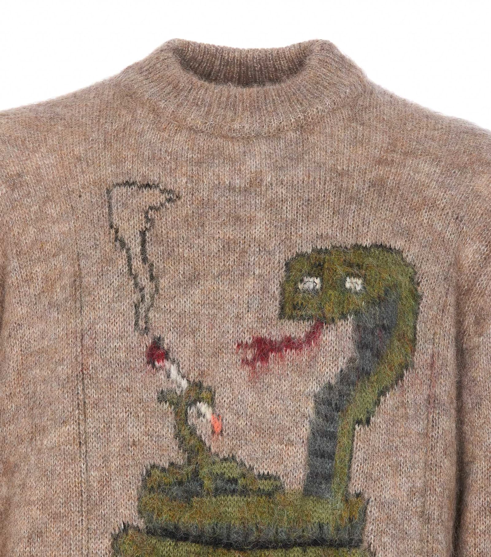 Magliano Knit Pattern Crew Neck Sweater With Embroidery In Beige