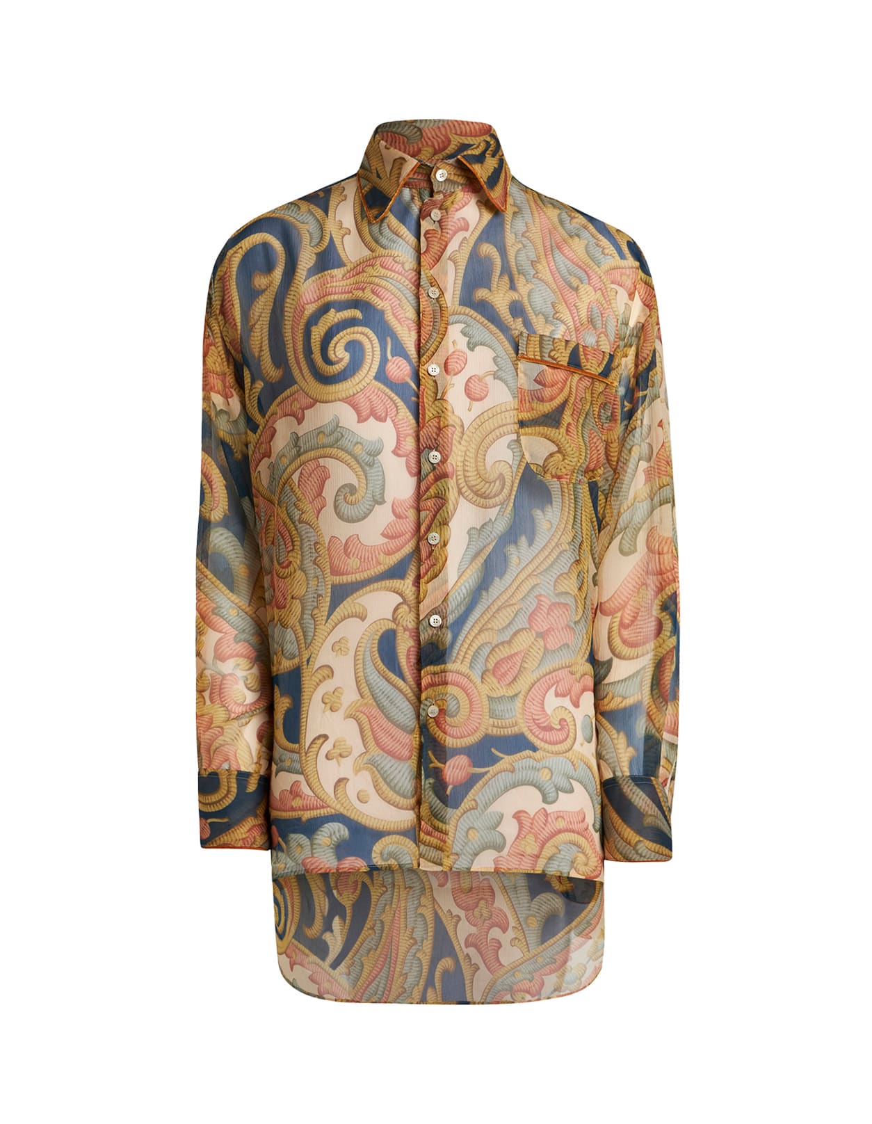 Navy Blue Printed Silk Shirt