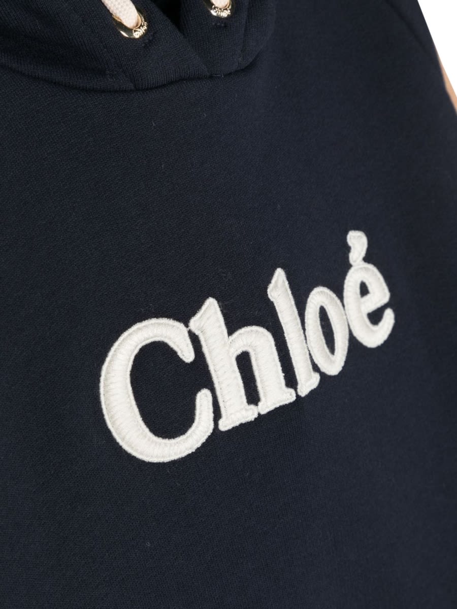 Shop Chloé Hooded Dress With Logo In Blue