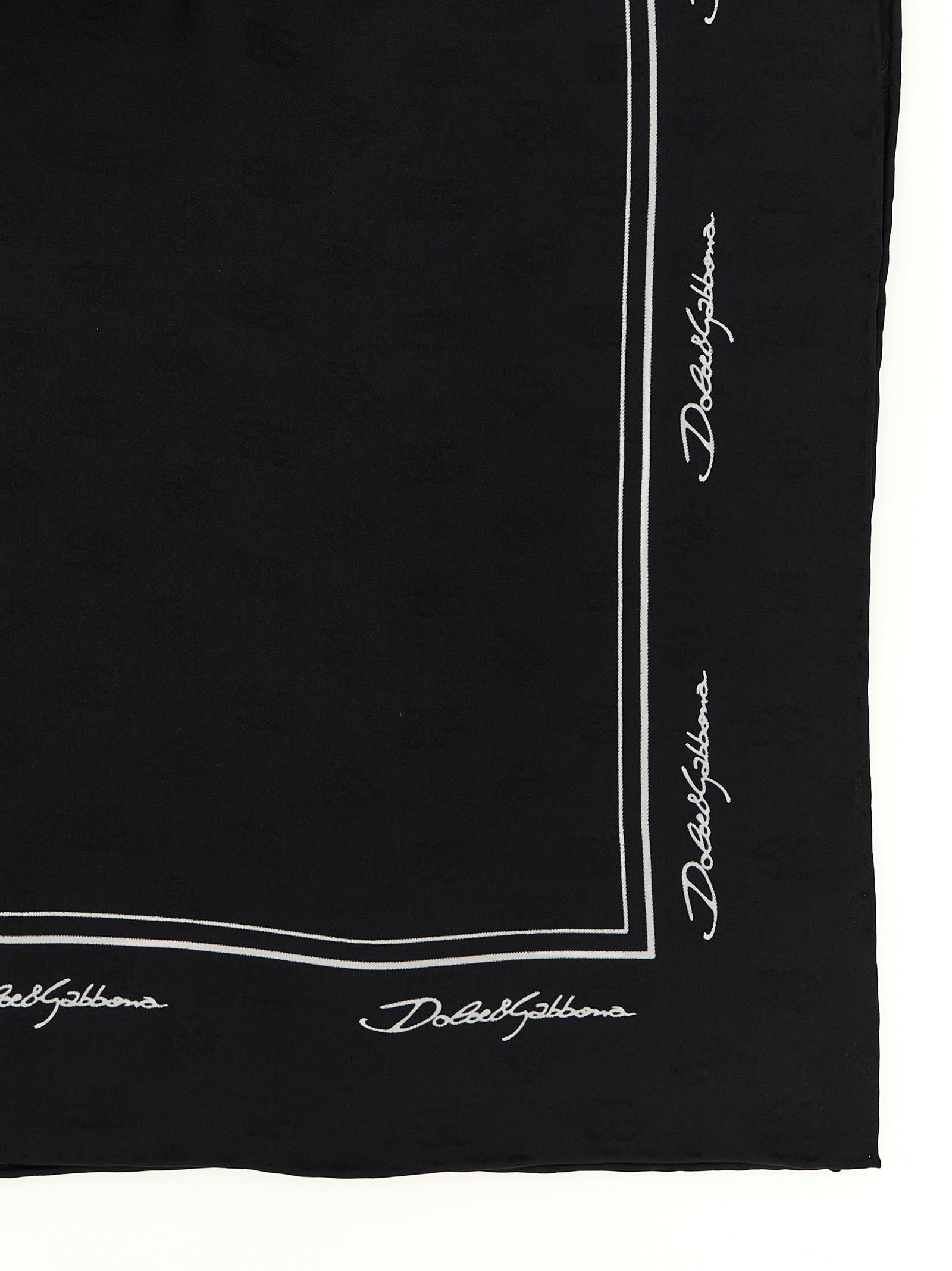 Dolce & Gabbana Signature Square Scarf In Lightweight Fabric In Black