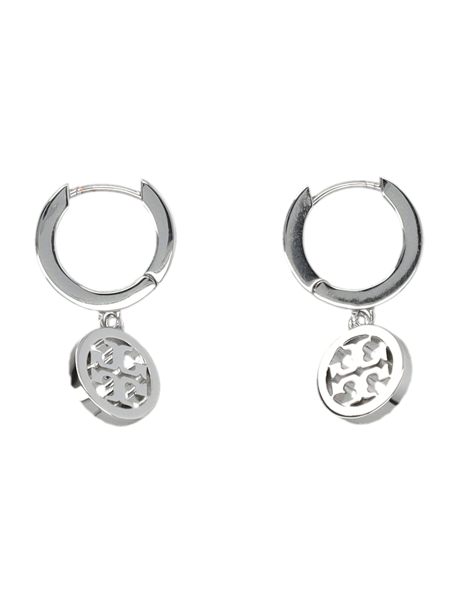 Shop Tory Burch Miller Pave Huggie Hoop Earrings In Tory Silver / Crystal