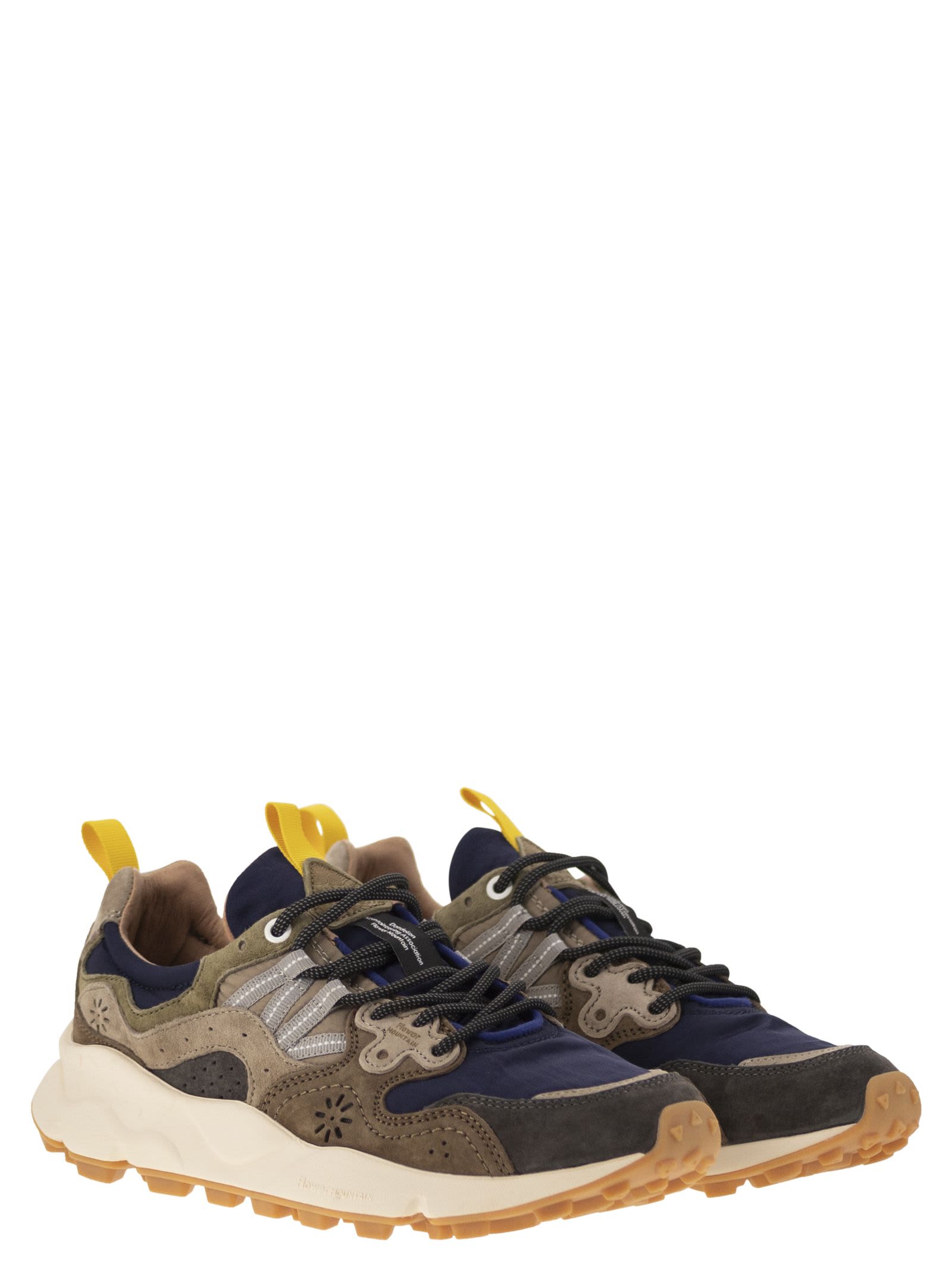 Flower Mountain Yamano 3 - Sneakers In Suede And Technical Fabric In Grey/blue