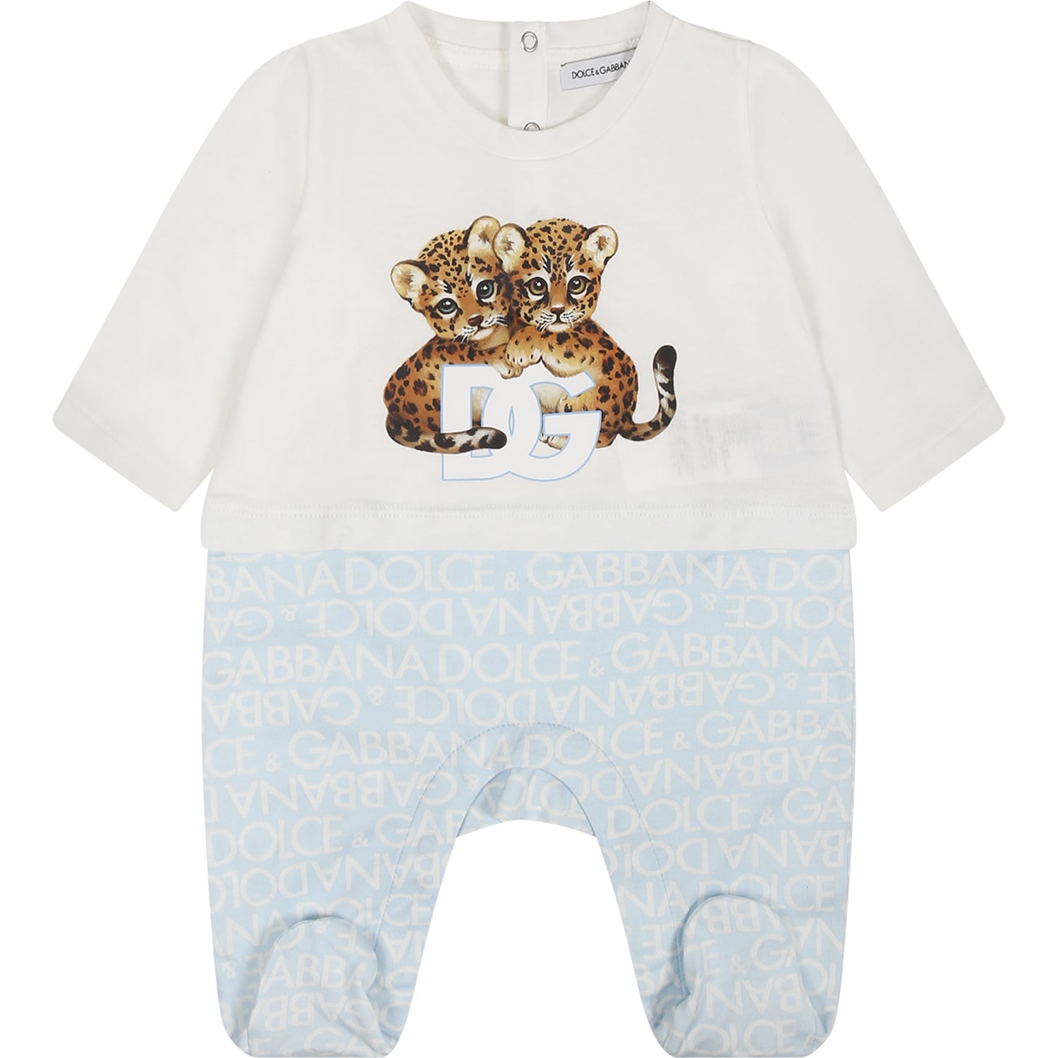 Dolce & Gabbana Babies' Set Celeste Per Neonato Con Logo E Leopardi In Light Blue