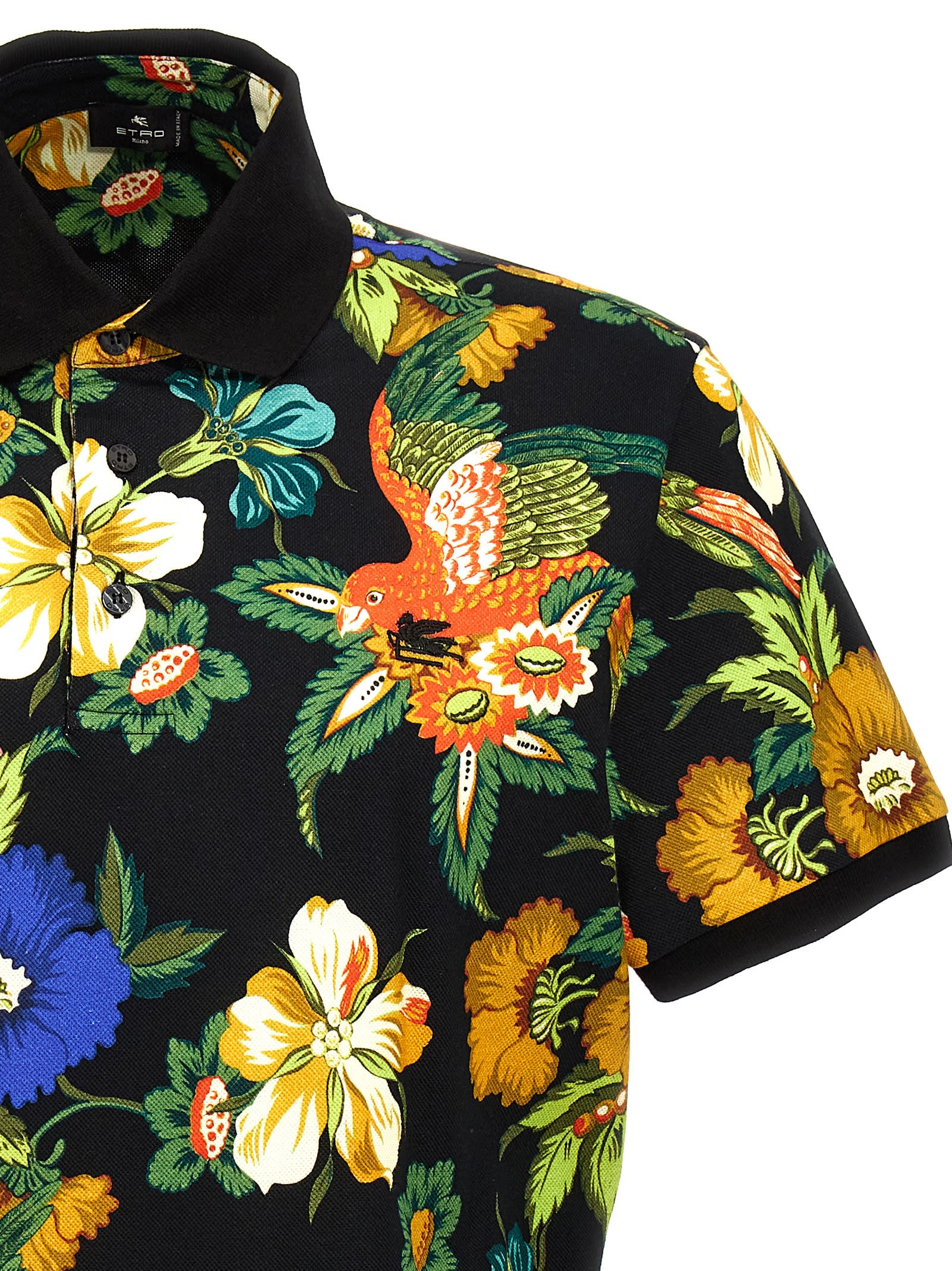 Shop Etro Patterned Polo Shirt In Black/yellow