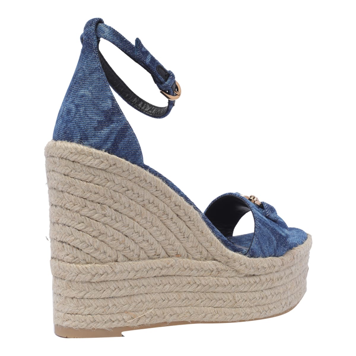 Shop Versace Denim Wedge Sandals 120 In Blue