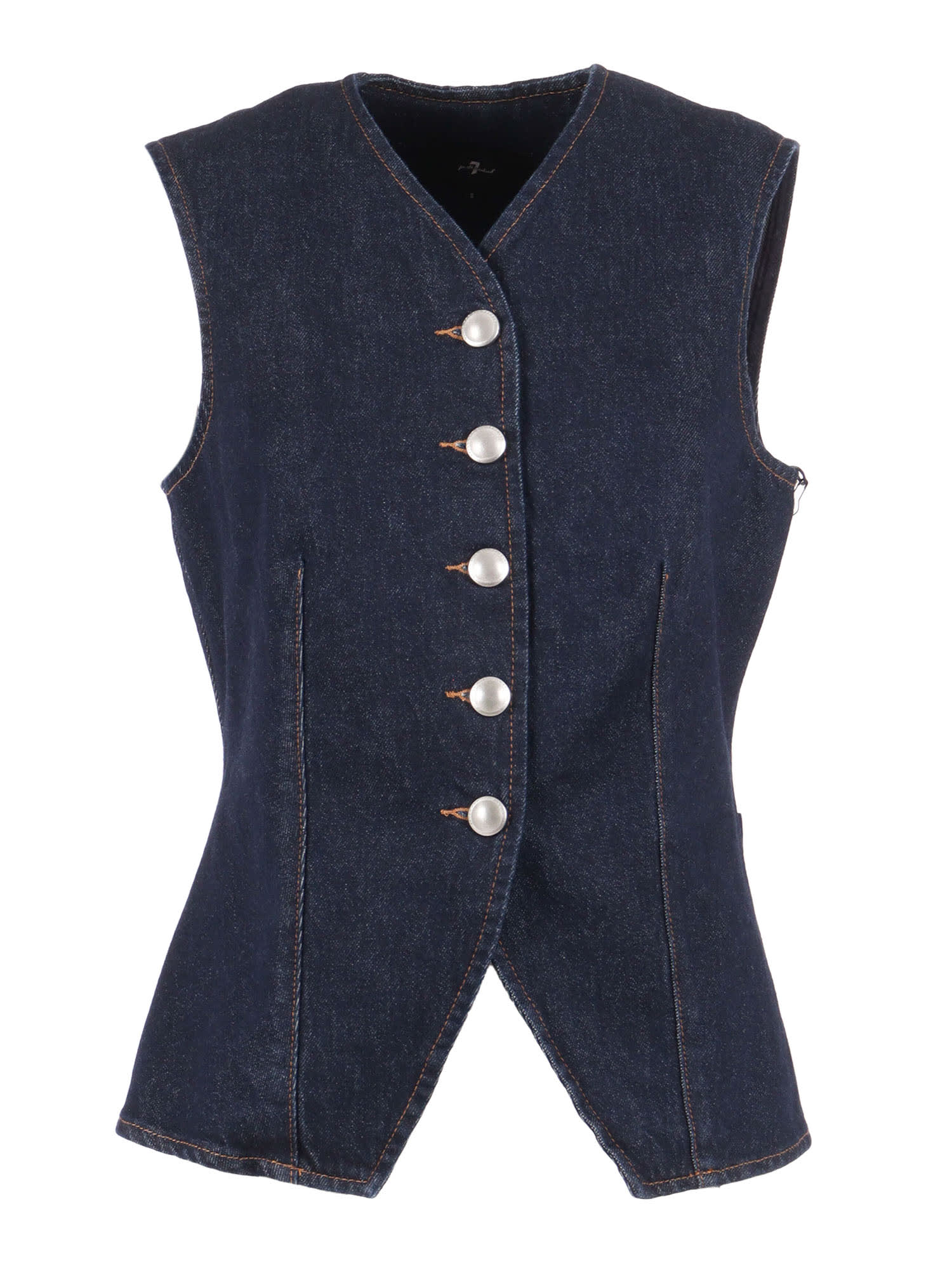 7 For All Mankind Lady Button-fastening Denim Waistcoat In Blue