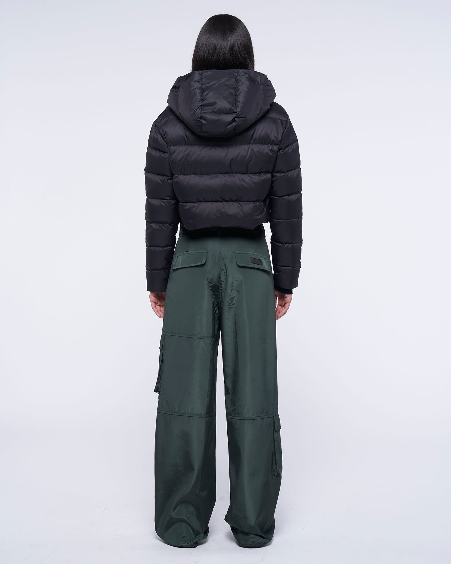 Shop John Richmond Cropped Hooded Down Jacket In Nero