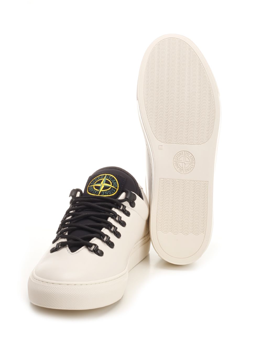 Shop Stone Island Leather Sneaker In White