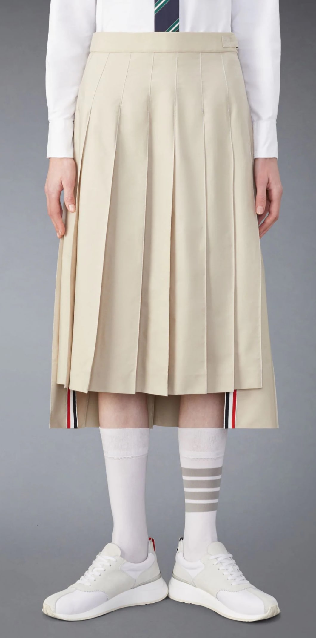 Thom Browne Back Pleated Skirt In Beige
