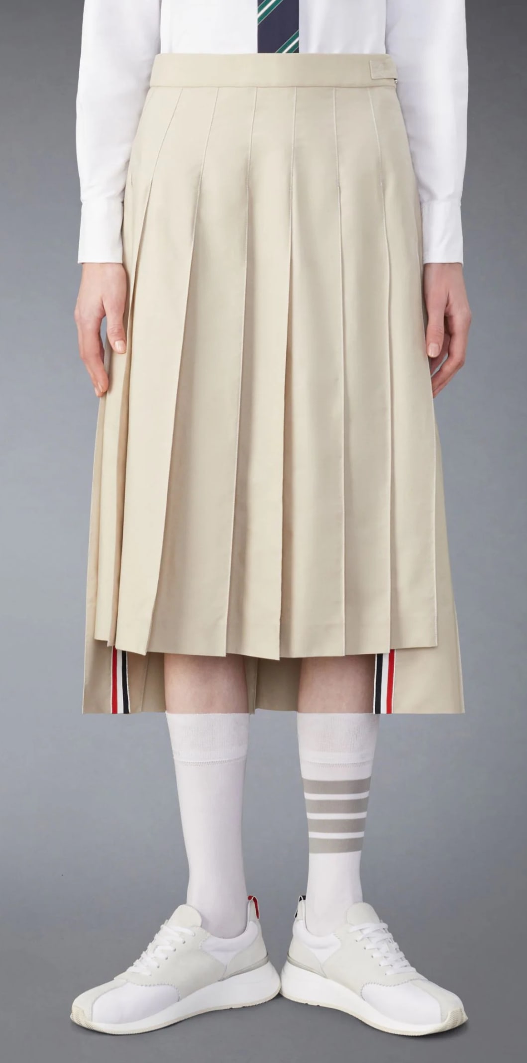 Shop Thom Browne Back Pleated Skirt In Beige