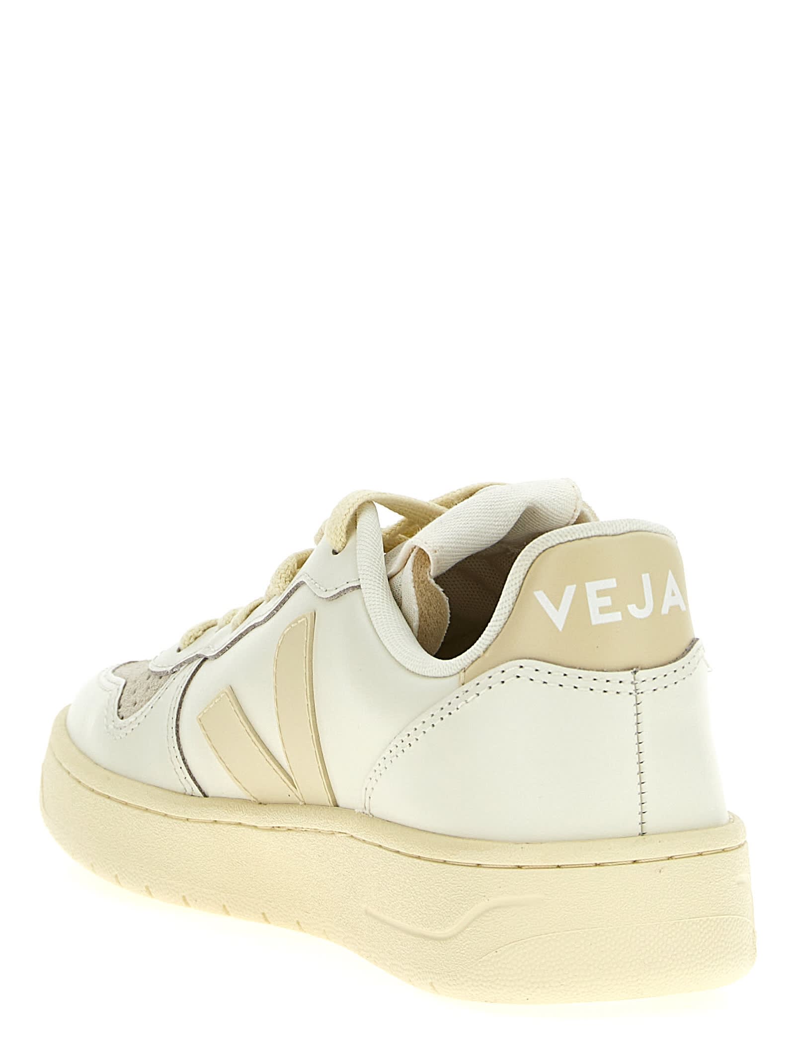 Veja V-10 Bicolor Leather Low-top Sneakers In White