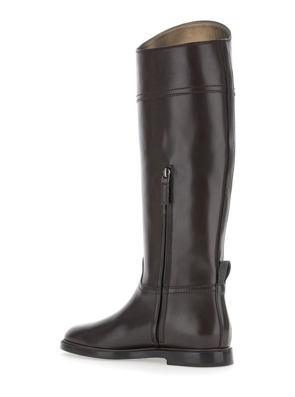Brunello Cucinelli Leather Boots Monile In Brown