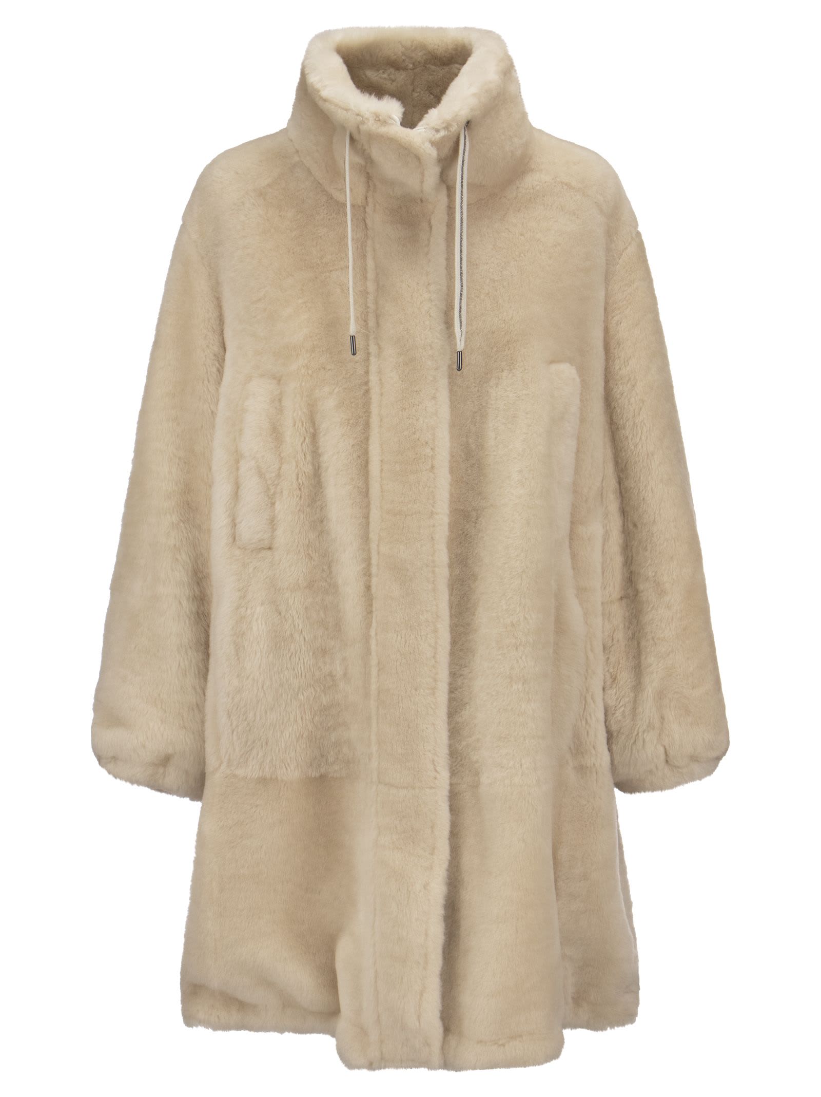 Brunello Cucinelli Outerwear Sherling Soft With Shiny Drawstring Collar
